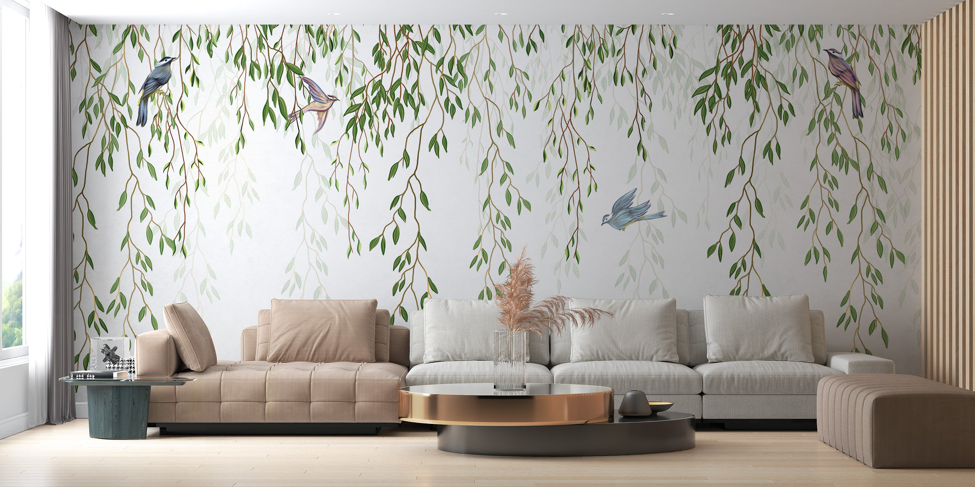 Willow Tree Branches with Birds Wallpaper for Walls