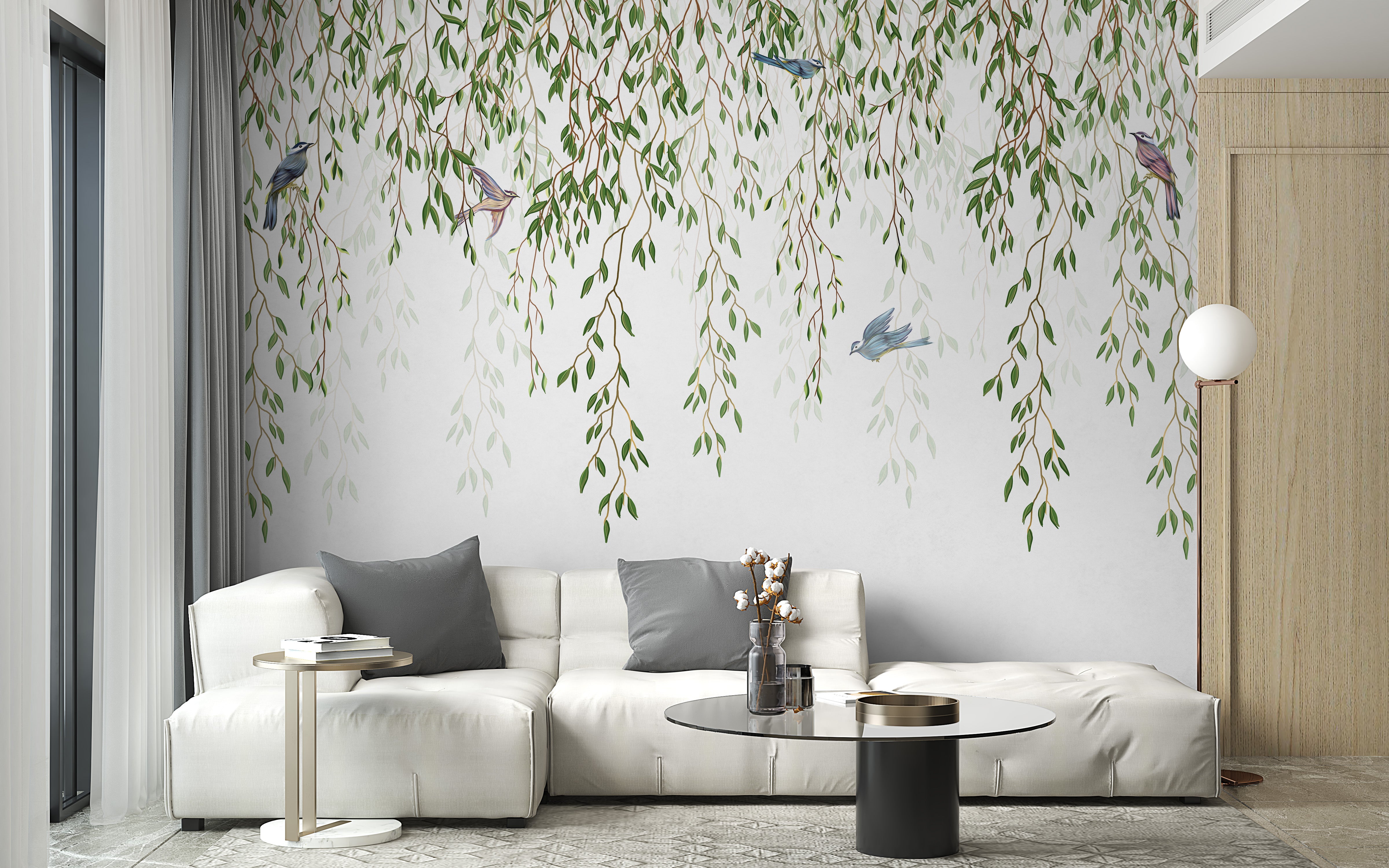 Willow Branches and Birds Wallpaper Mural