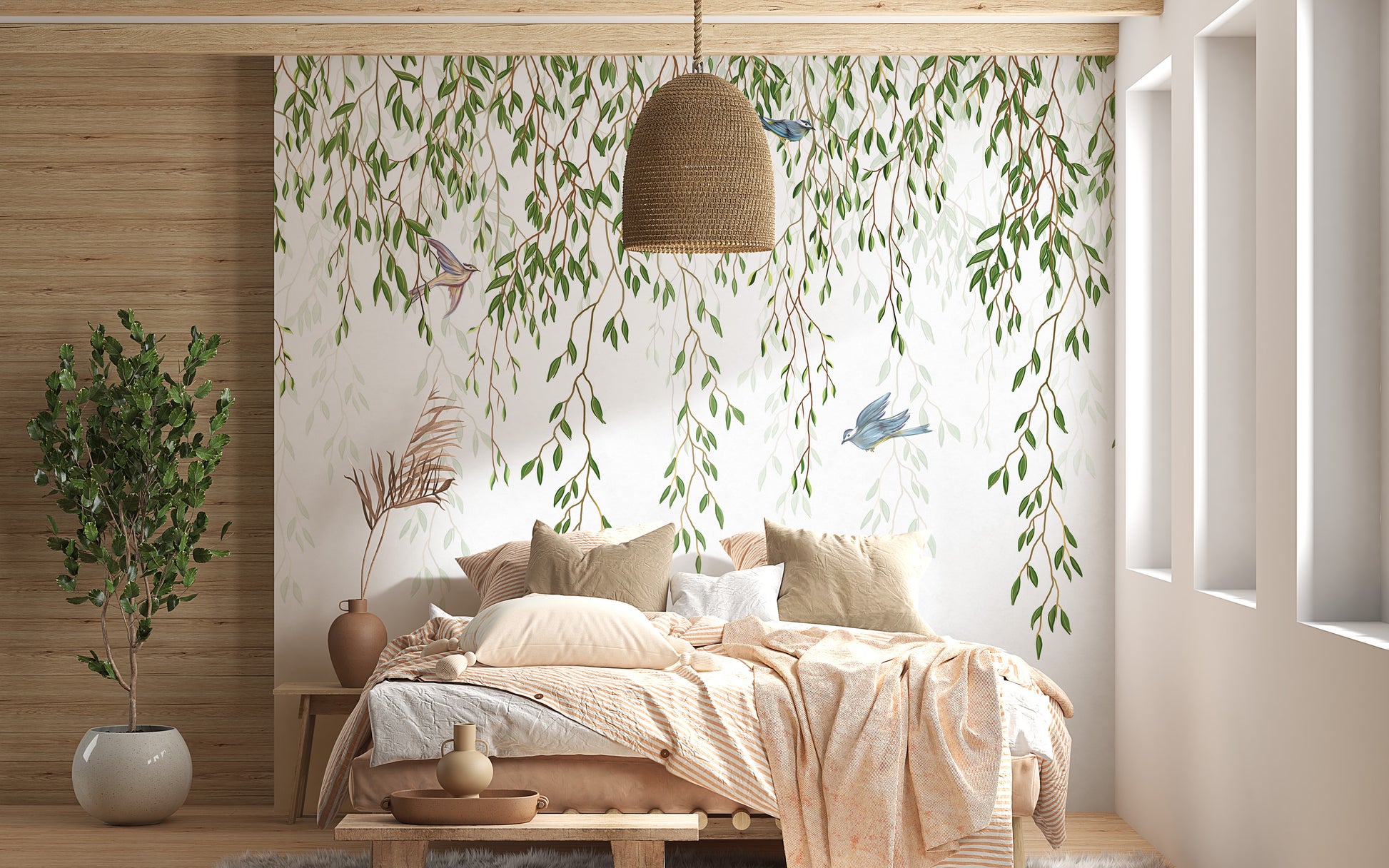 Willow Branches and Birds Wallpaper Mural for Walls