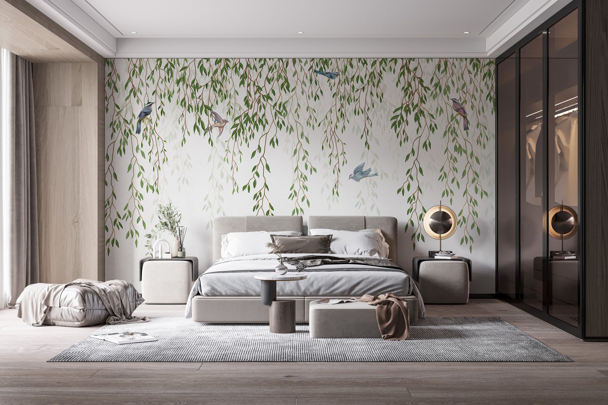 Elegant Willow Branches with Birds Wallpaper Mural