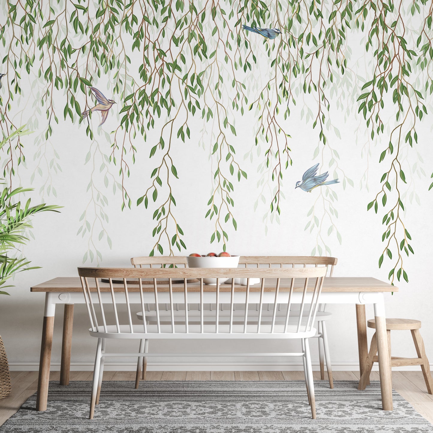 Willow Tree Branches and Birds Mural for Living Rooms