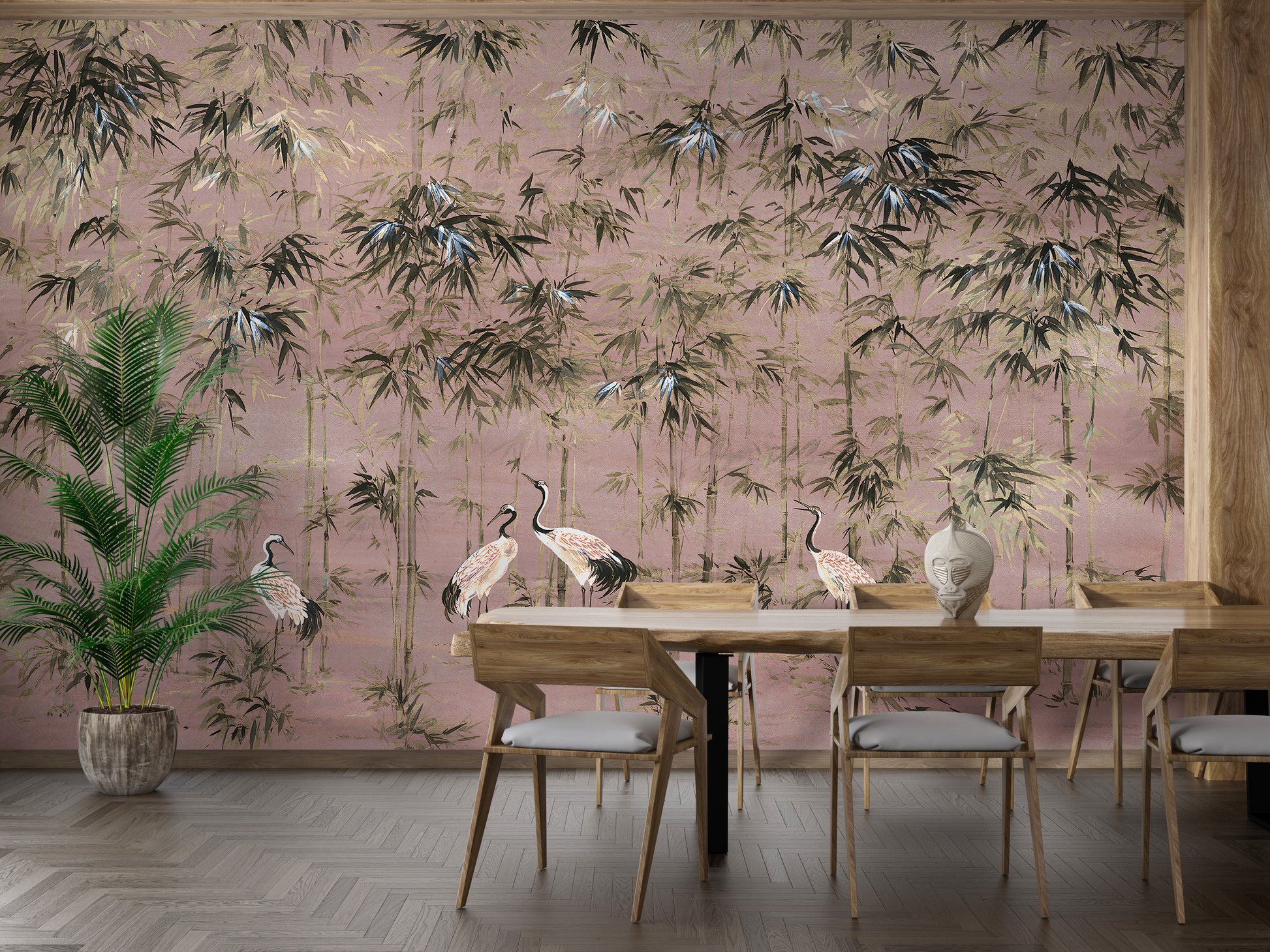 Graceful White Crane and Pink Wallpaper Mural for Walls