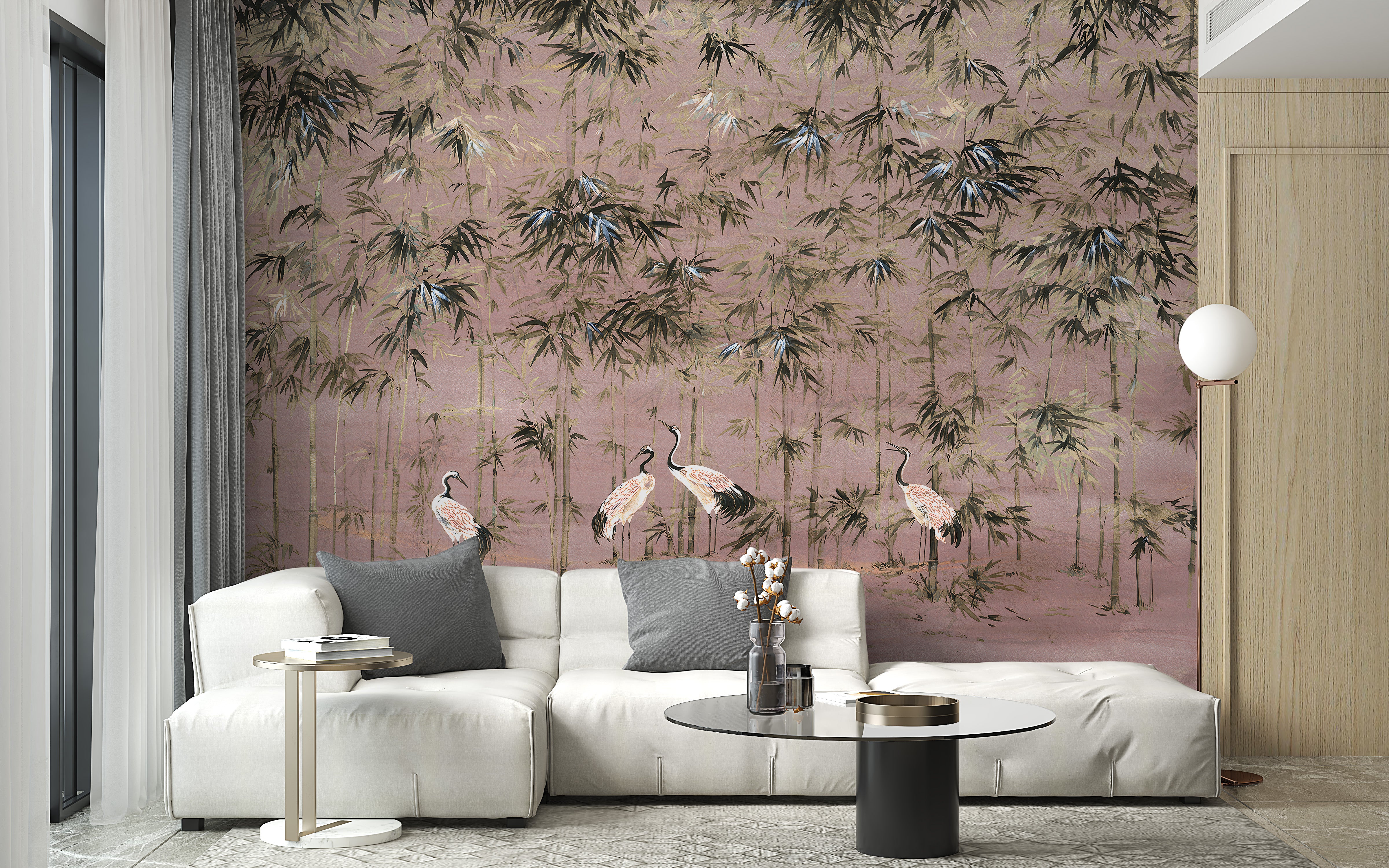 Soft Pink and White Crane Wallpaper Mural for Rooms