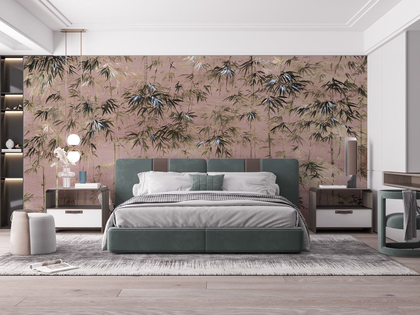 Pink Color with White Crane Wallpaper Mural for Walls