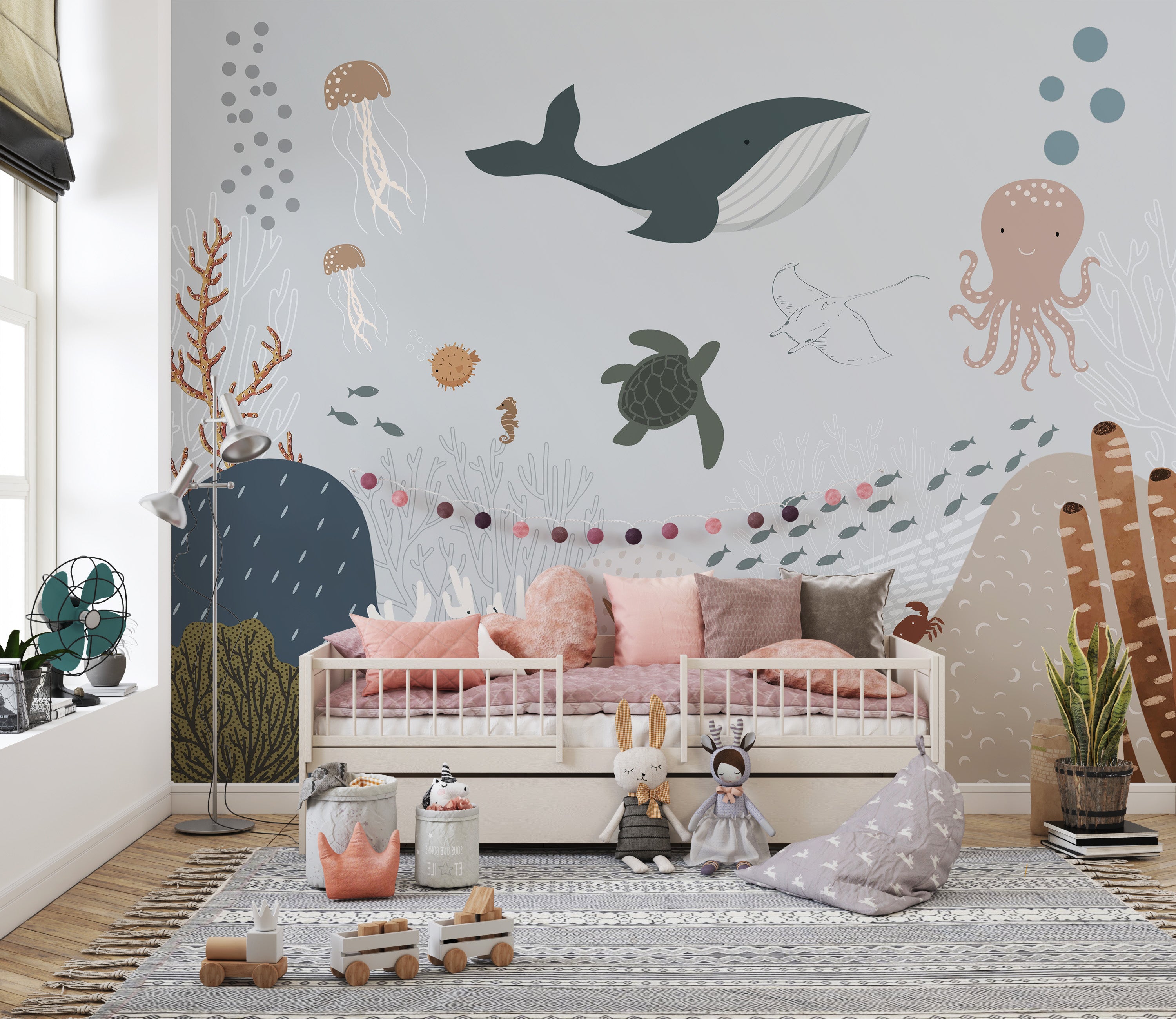 Coastal wallpaper mural showcasing an underwater scene
