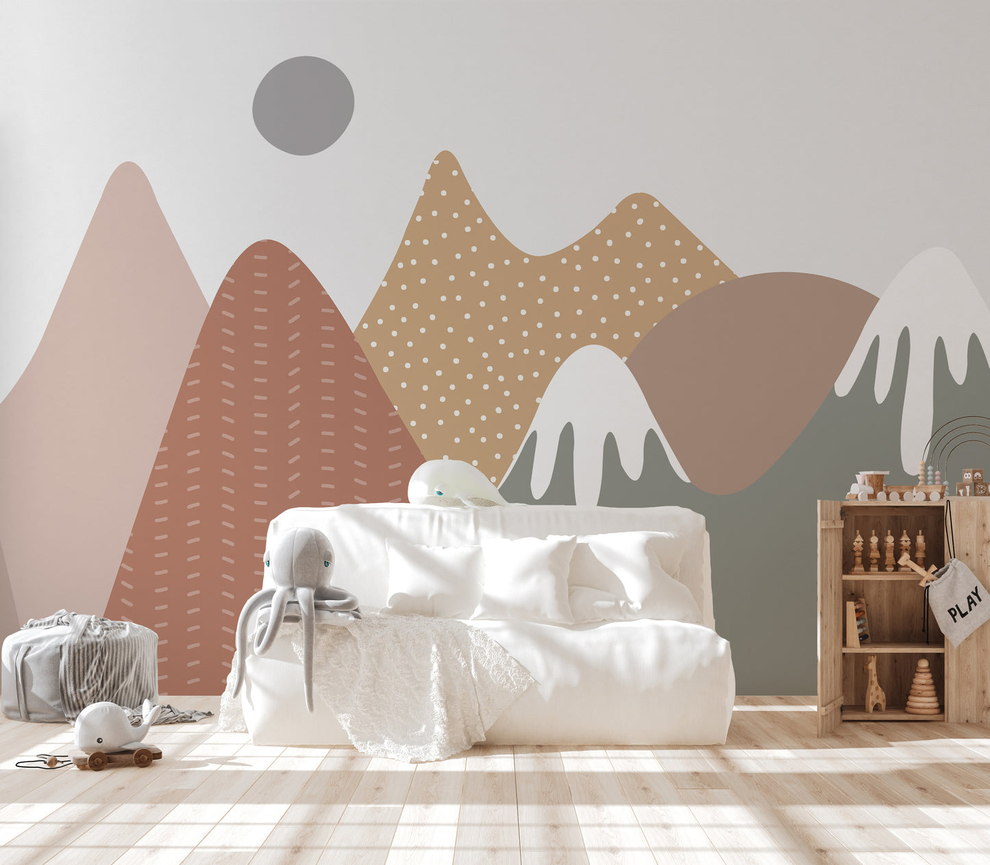 Serene Mountain View Kids Room Mural
