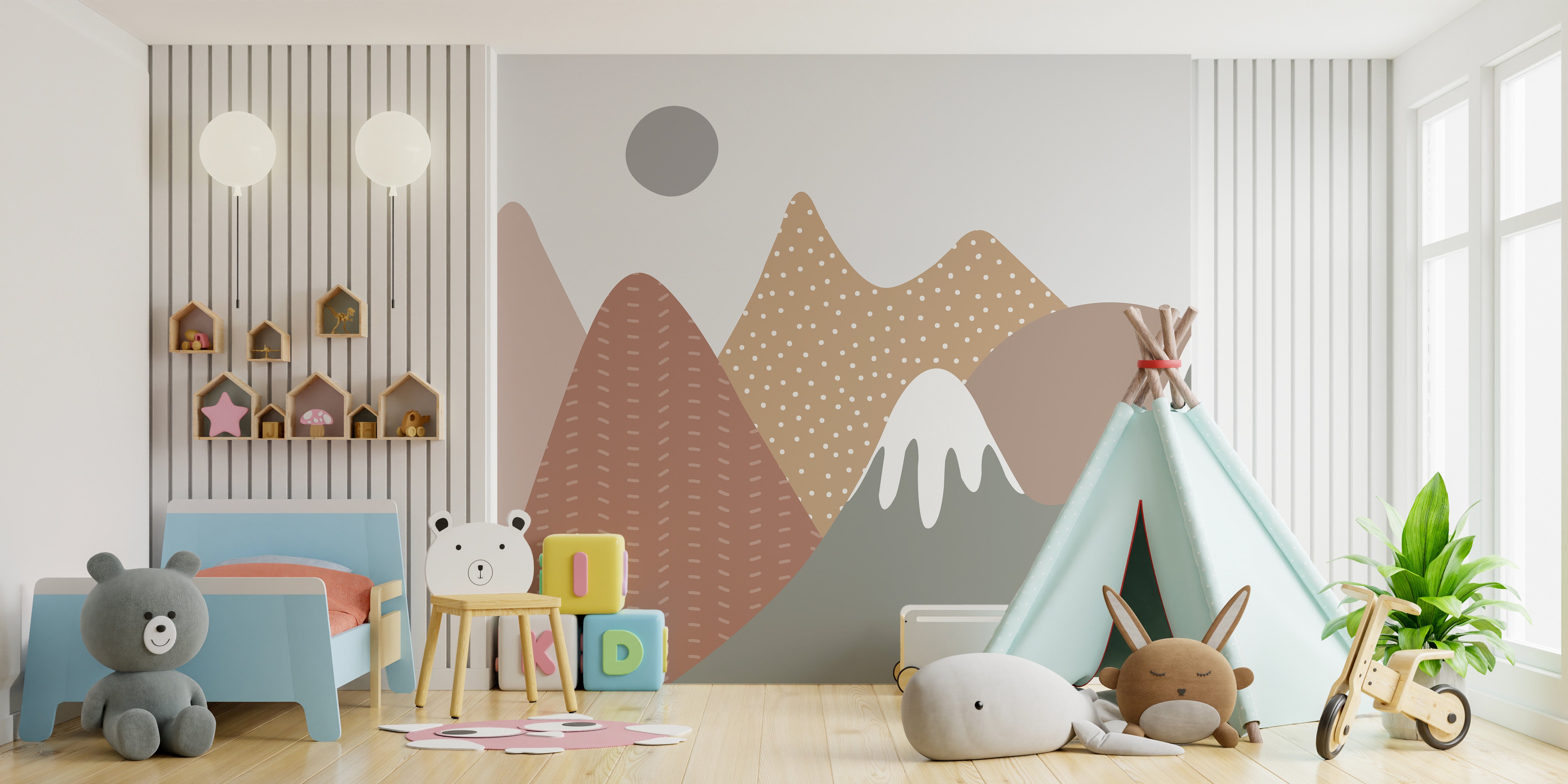 Neutral Mountain Scene Wall Covering
