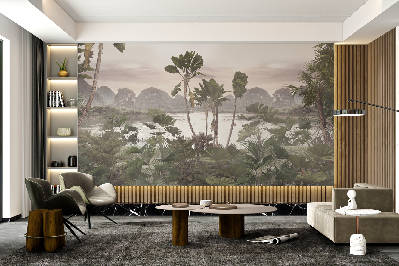 Tropical landscape wallpaper with palm trees