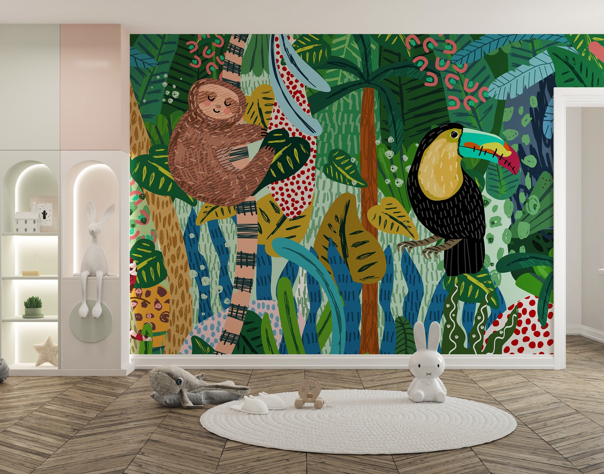 Wildlife Adventure Wall Sketch Mural for Living Spaces