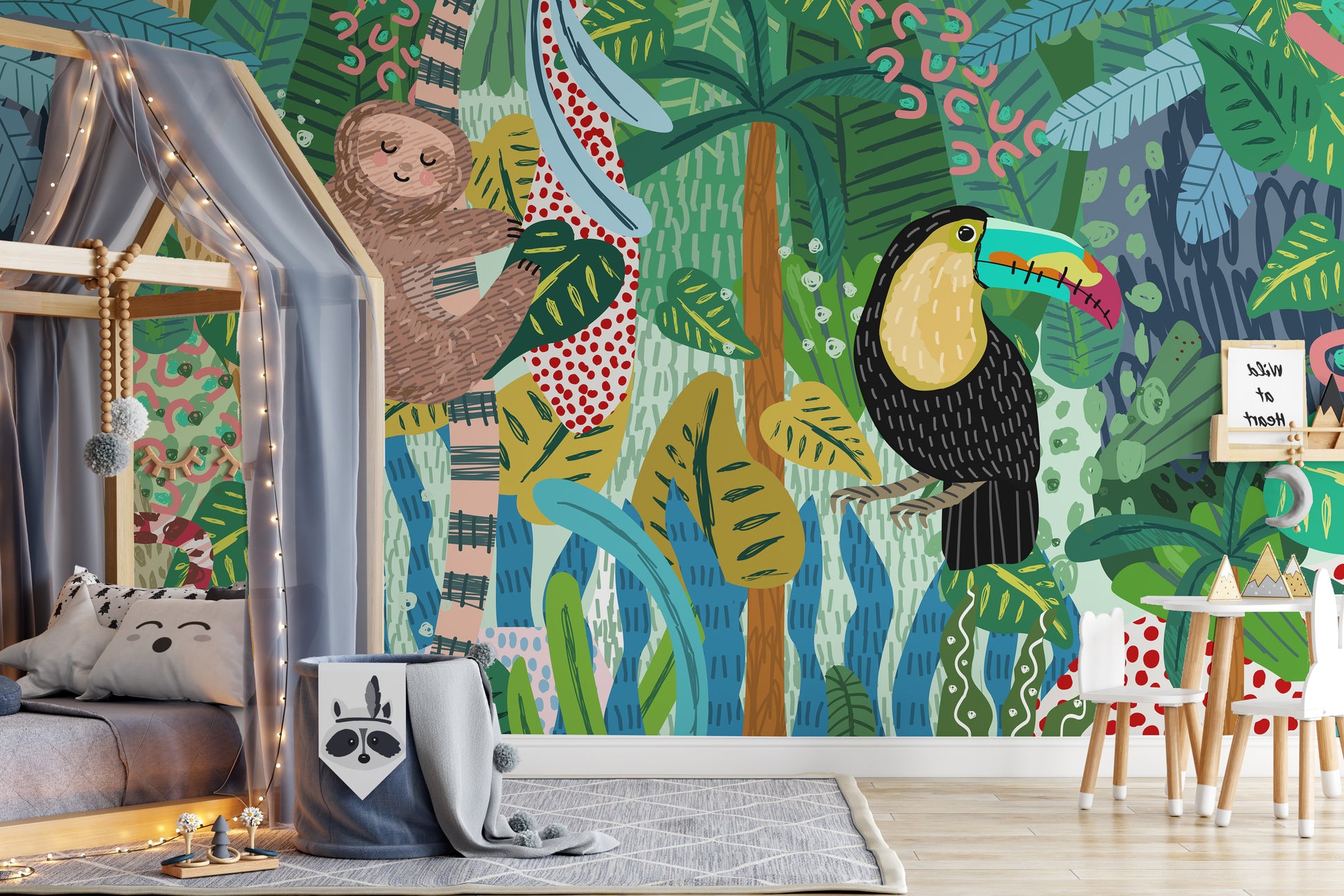 Bold Adventurous Wildlife Mural Sketch for Living Rooms