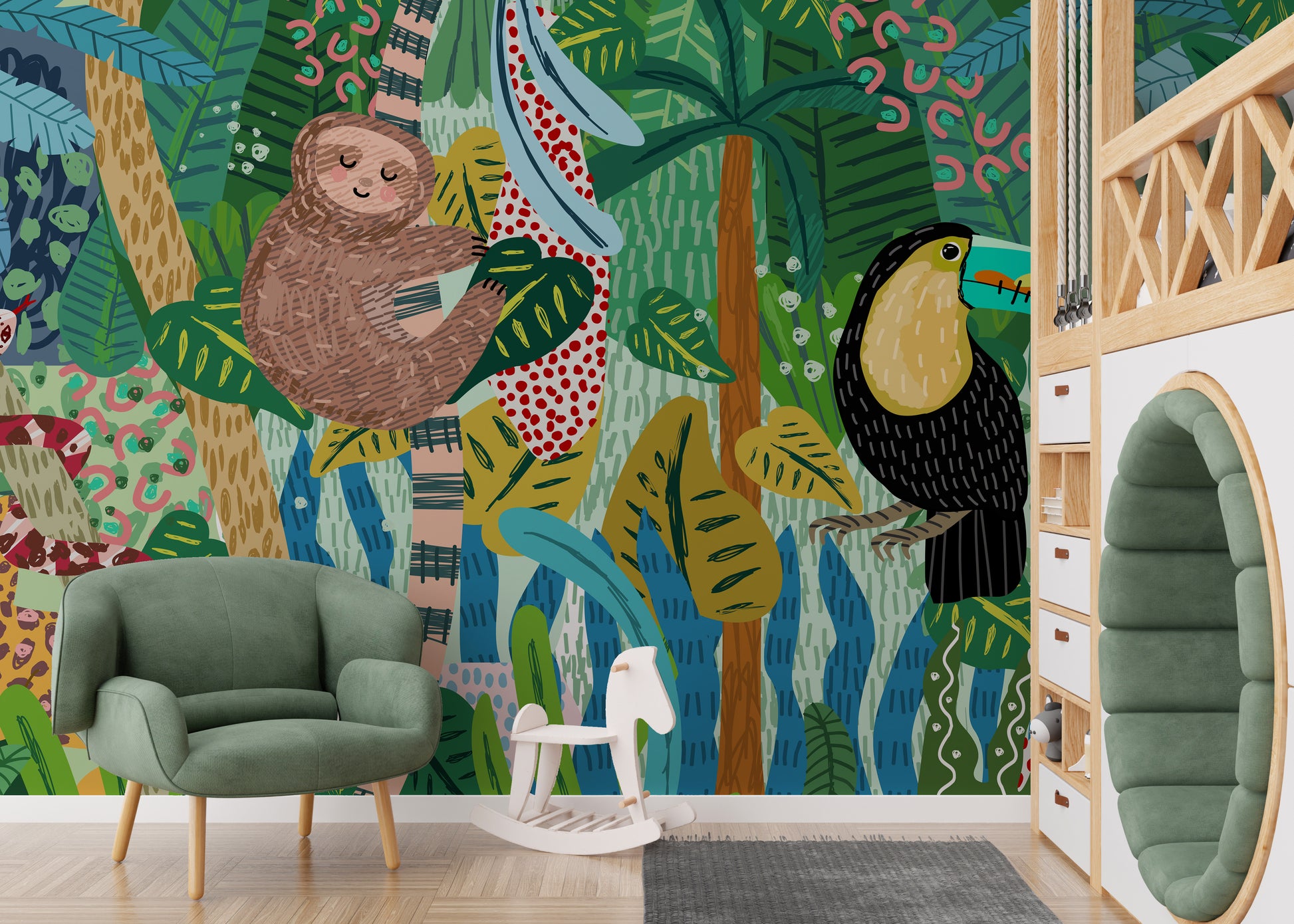 Wildlife Wall Sketch Mural for Nature Lovers' Decor