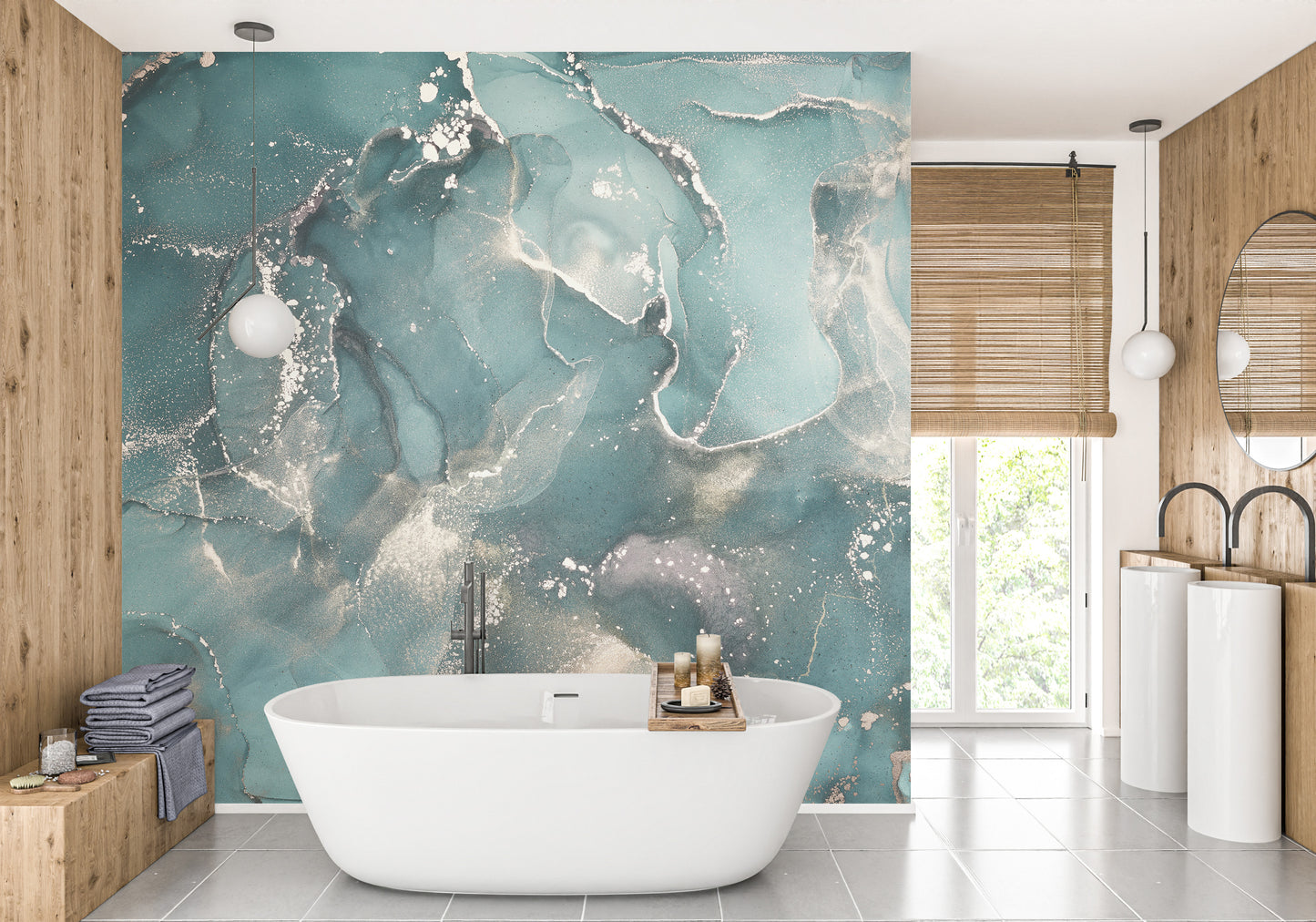 Stunning Teal Marble Wallpaper Mural for Bedrooms