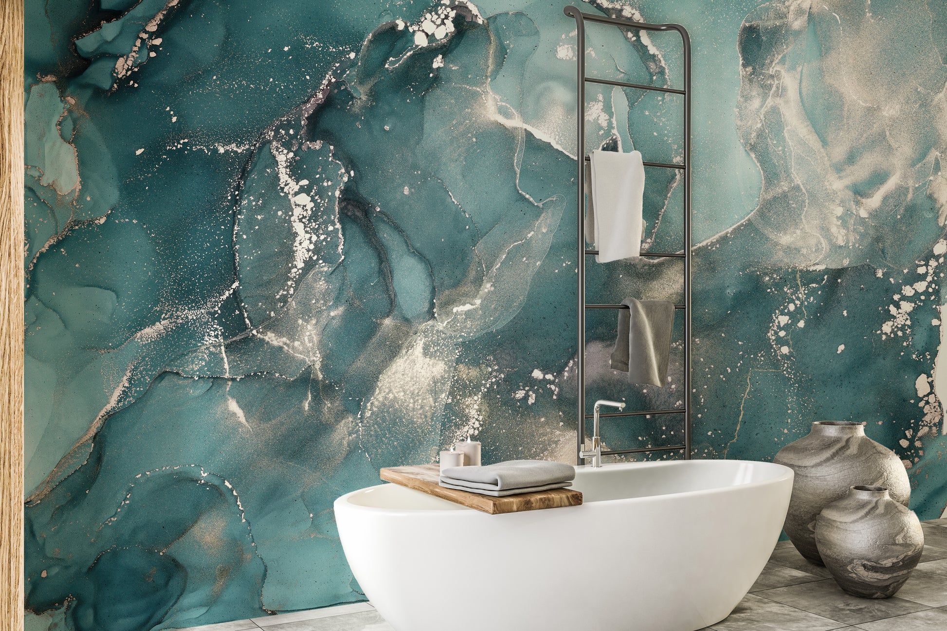 Aquatic Teal Marble Mural for Sophisticated Walls