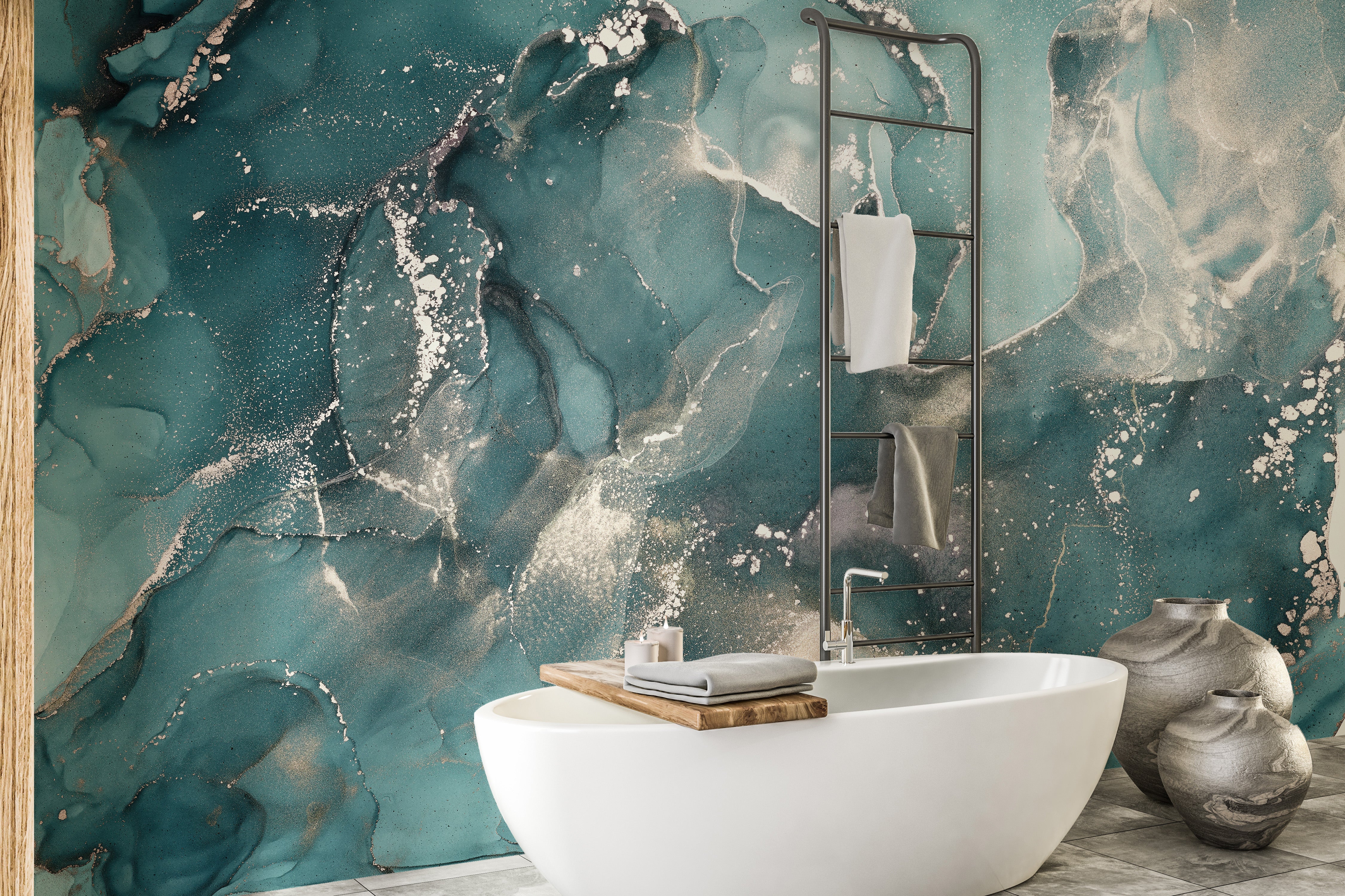 Aquatic Teal Marble Mural for Sophisticated Walls