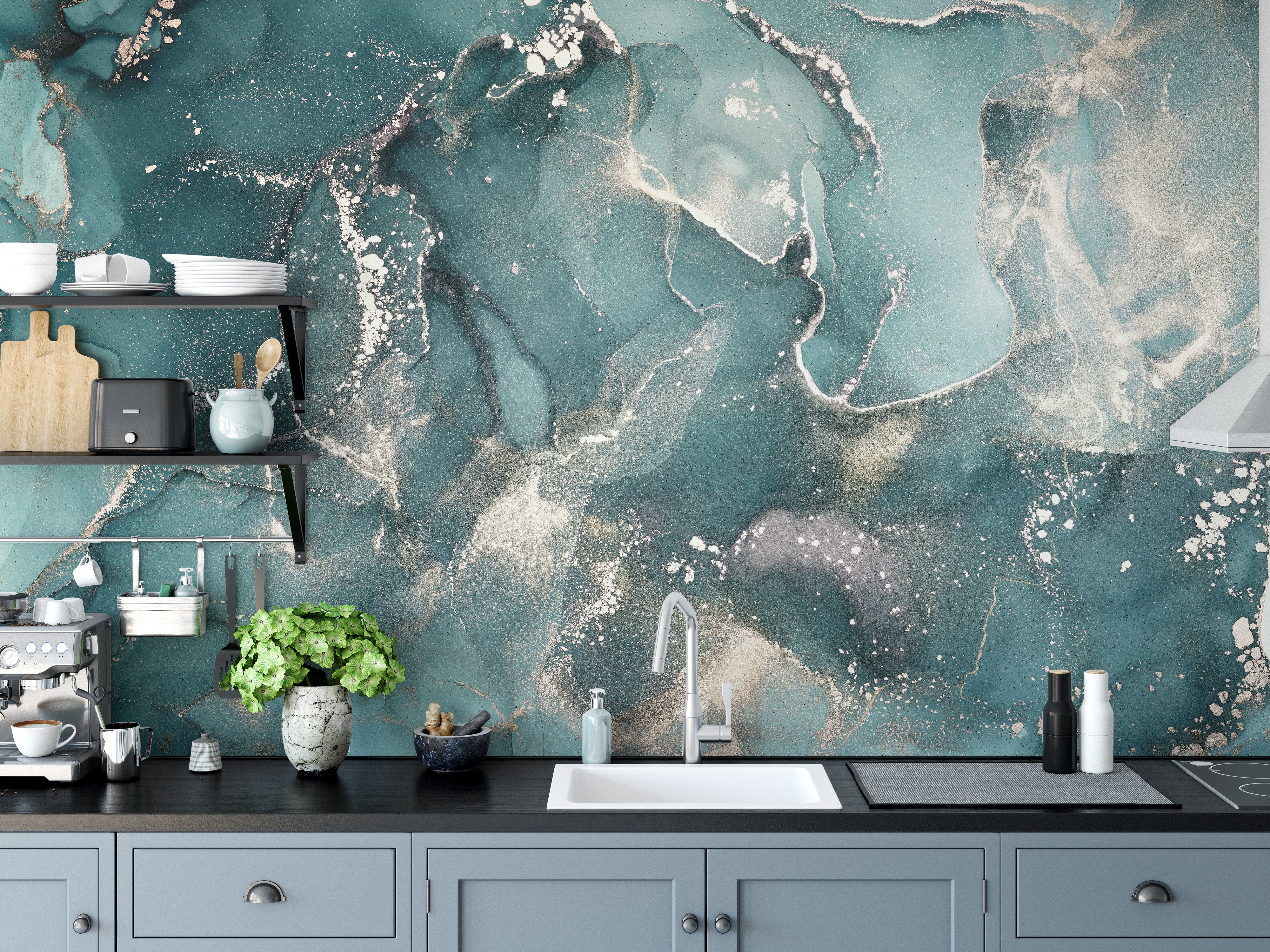 Aquatic Teal Marble Wallpaper Mural for Stylish Walls