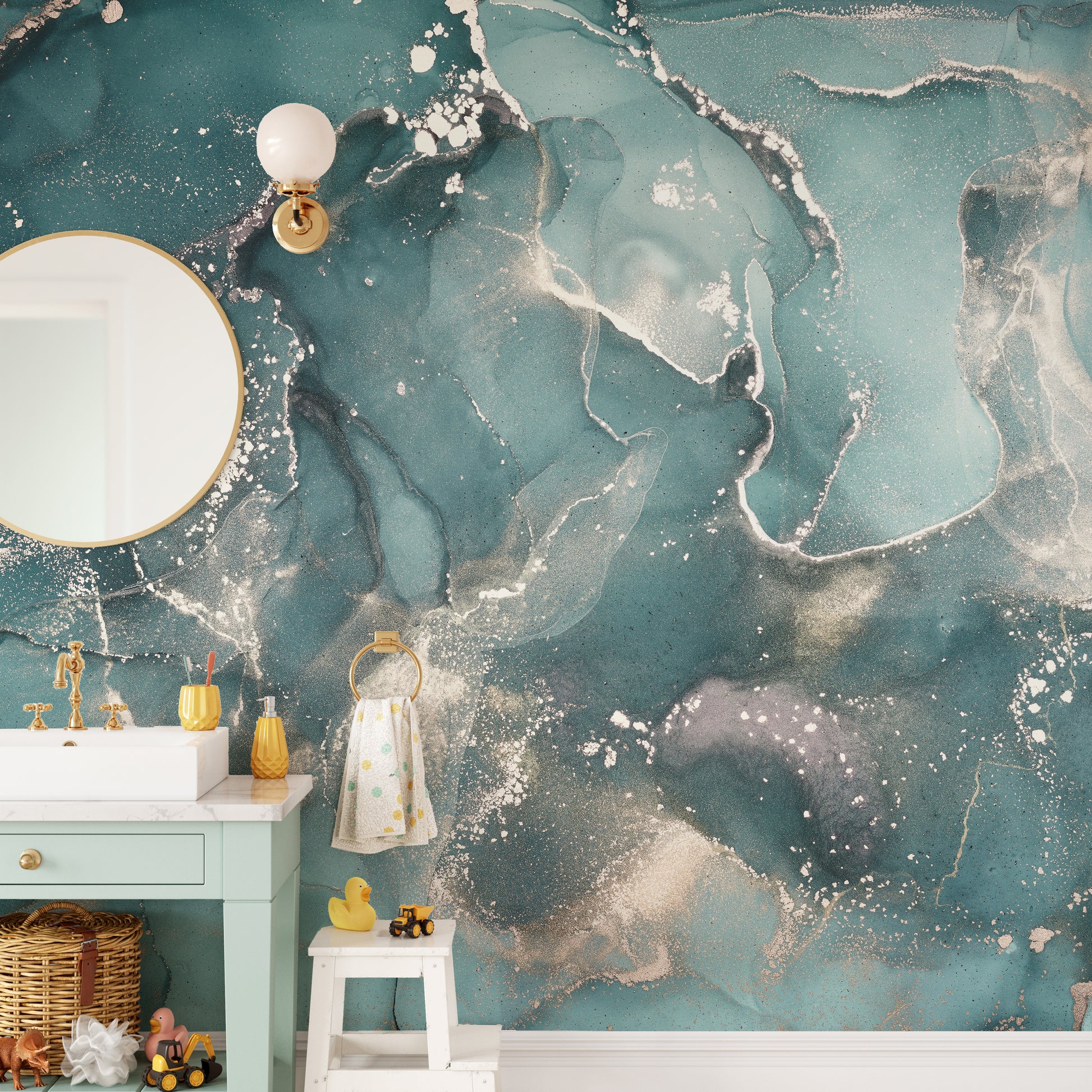 Aquatic Teal Marble Wallpaper Murals