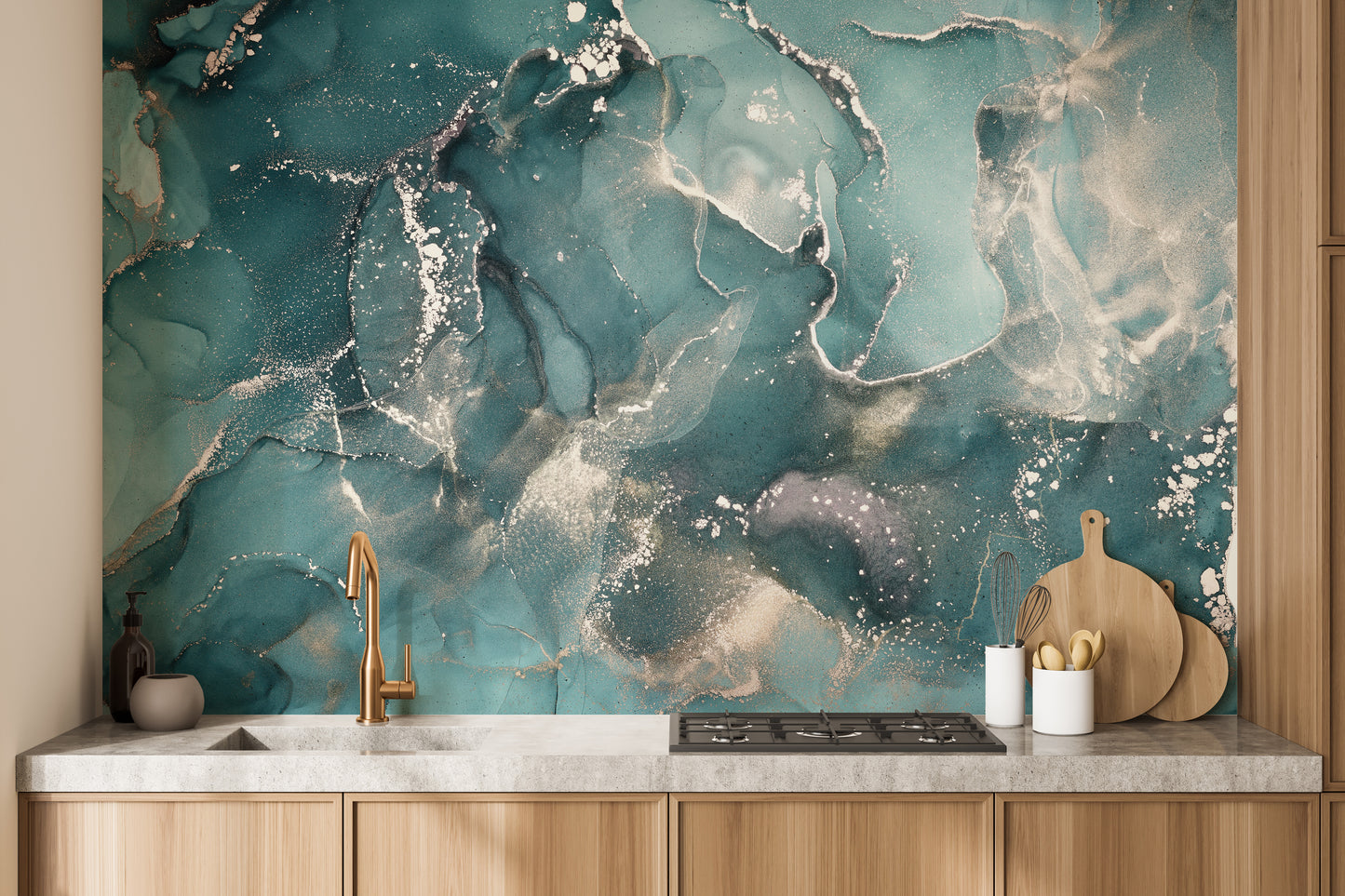 Teal Marble Mural for Contemporary Home Decor