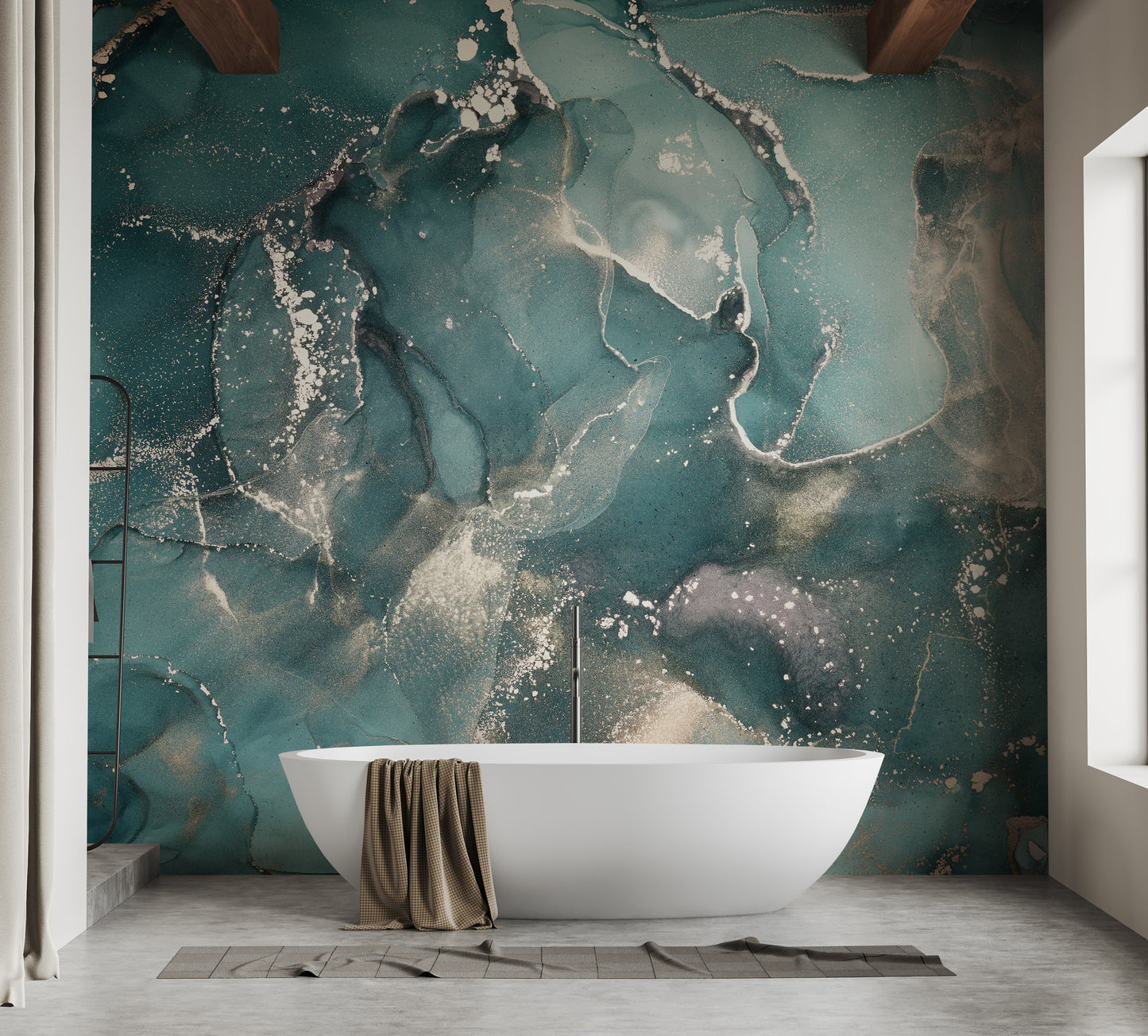 Beautiful Aquatic Teal Marble Wallpaper Mural for Rooms