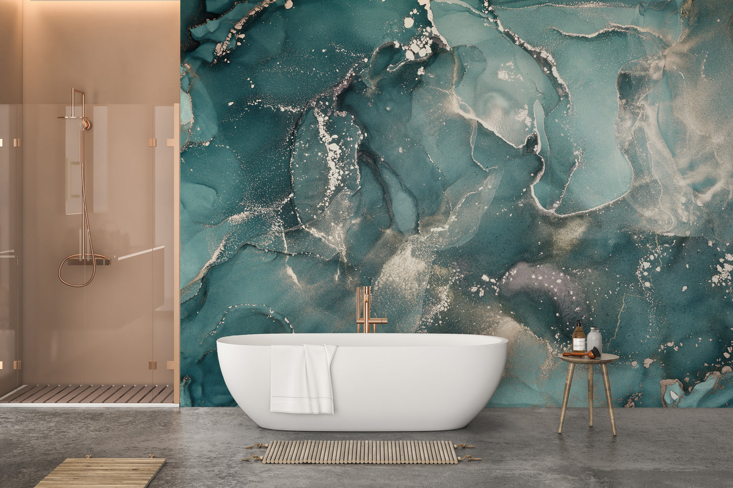 Teal Marble Effect Wallpaper Mural for Living Rooms