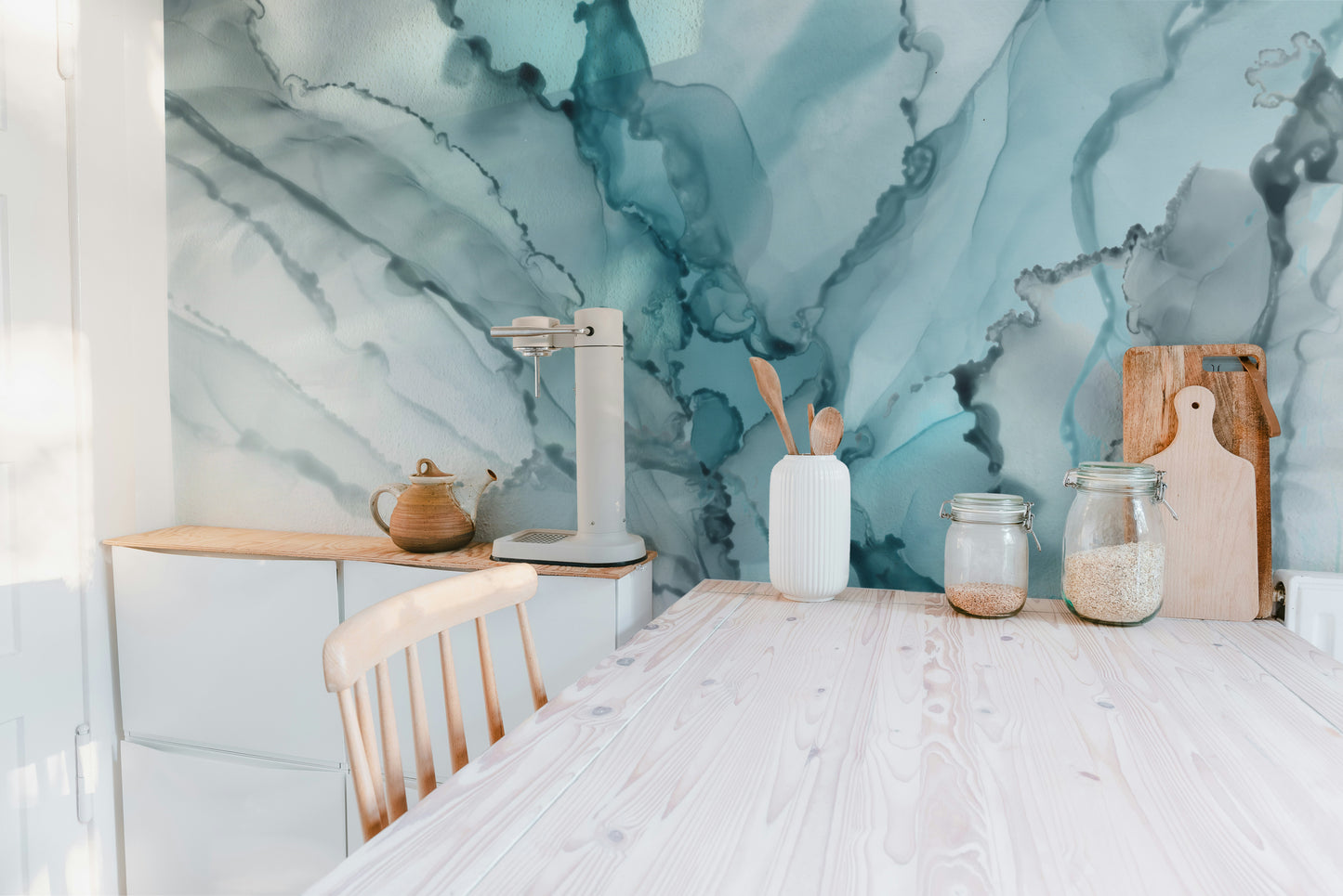 Aqua Ink Marble Effect Mural for Living Rooms