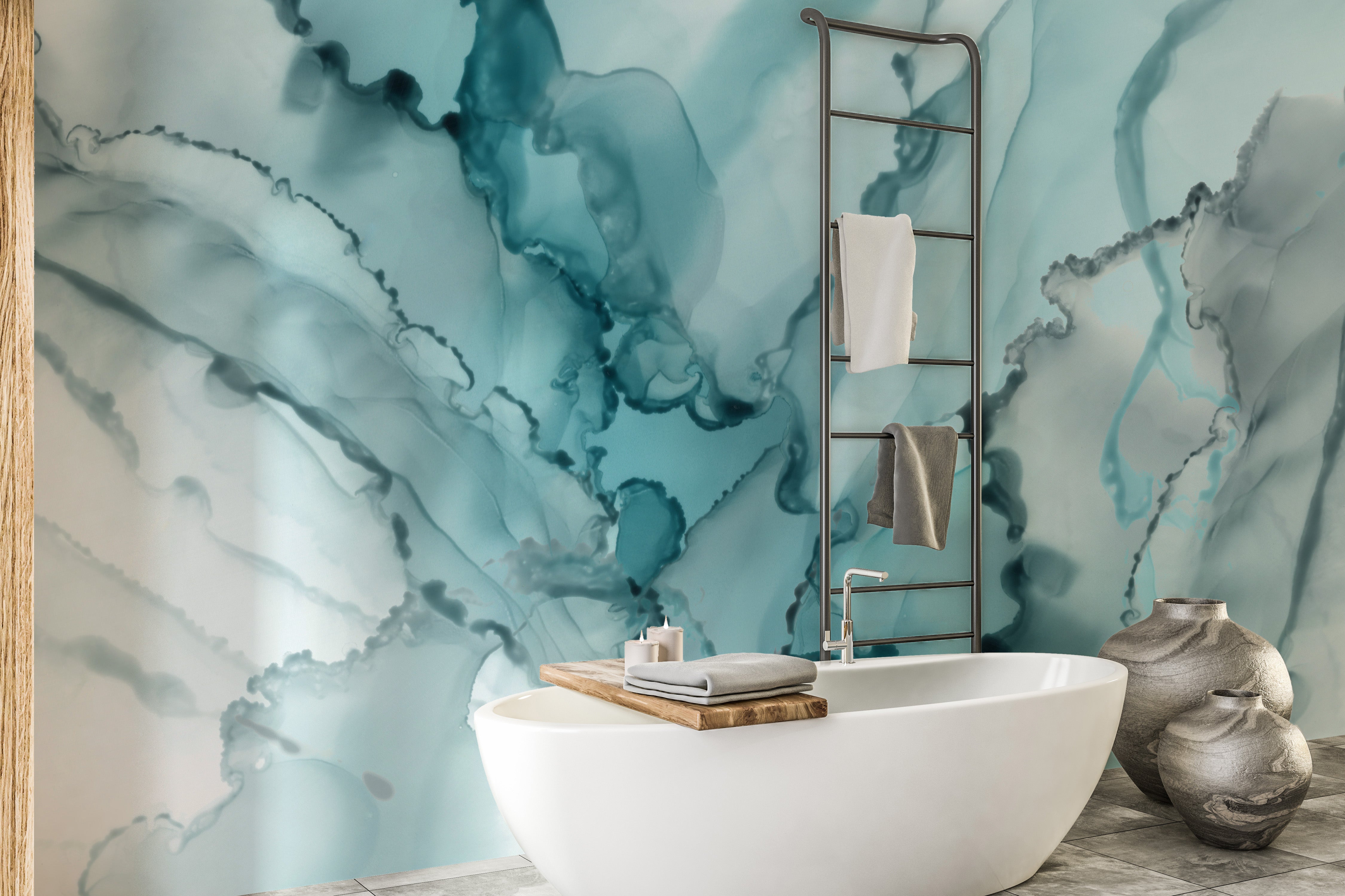 Abstract Aqua Ink Marble Wall Mural for Stylish Walls