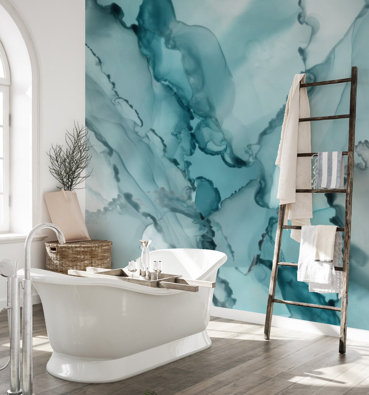 Stunning Aqua Ink Marble Abstract Wallpaper Mural