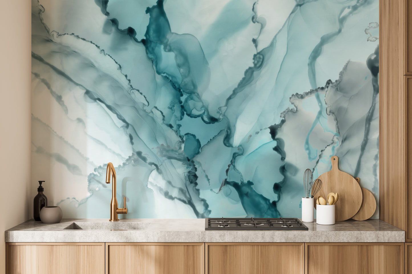 Aqua Ink Marble Abstracts Wall Murals