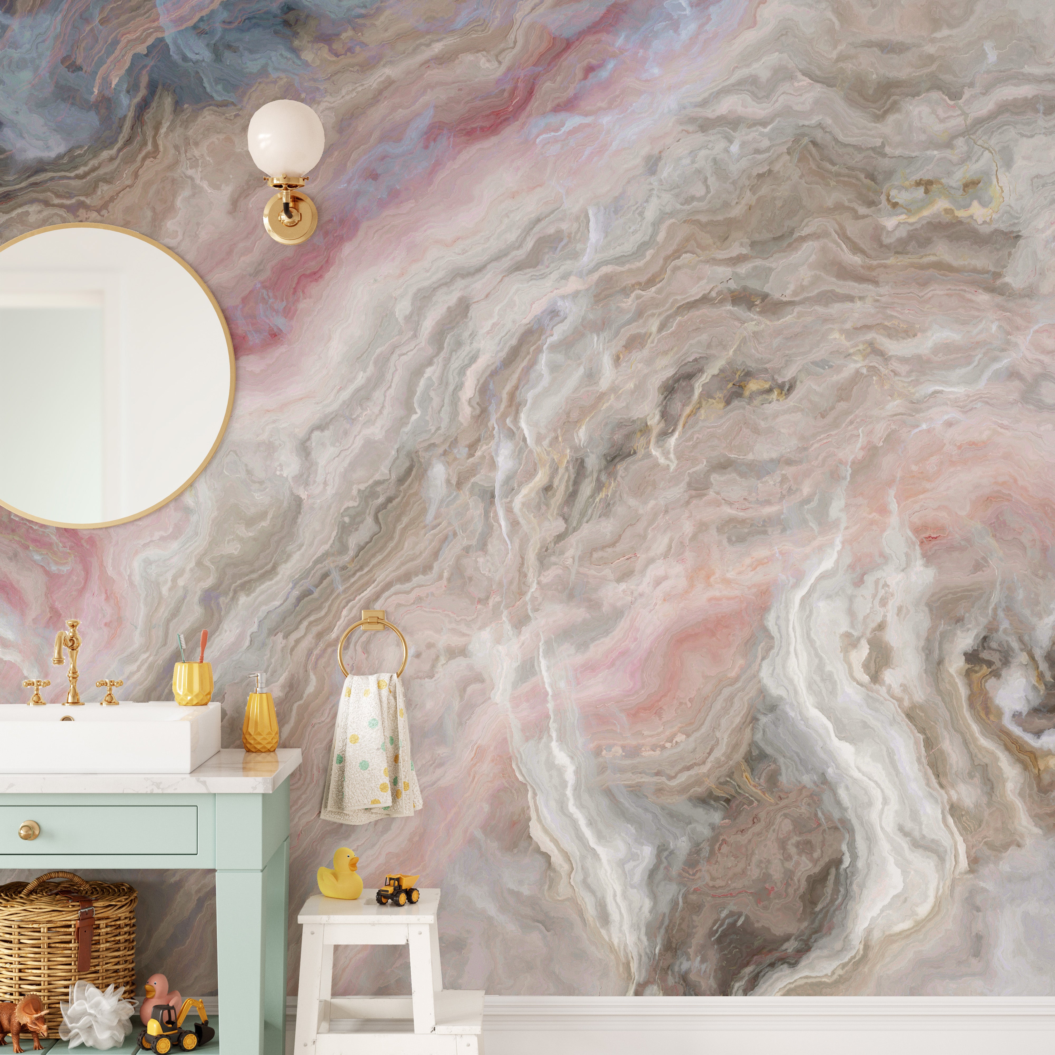 Simple Peel and Stick Beige Marble Mural for Living Rooms