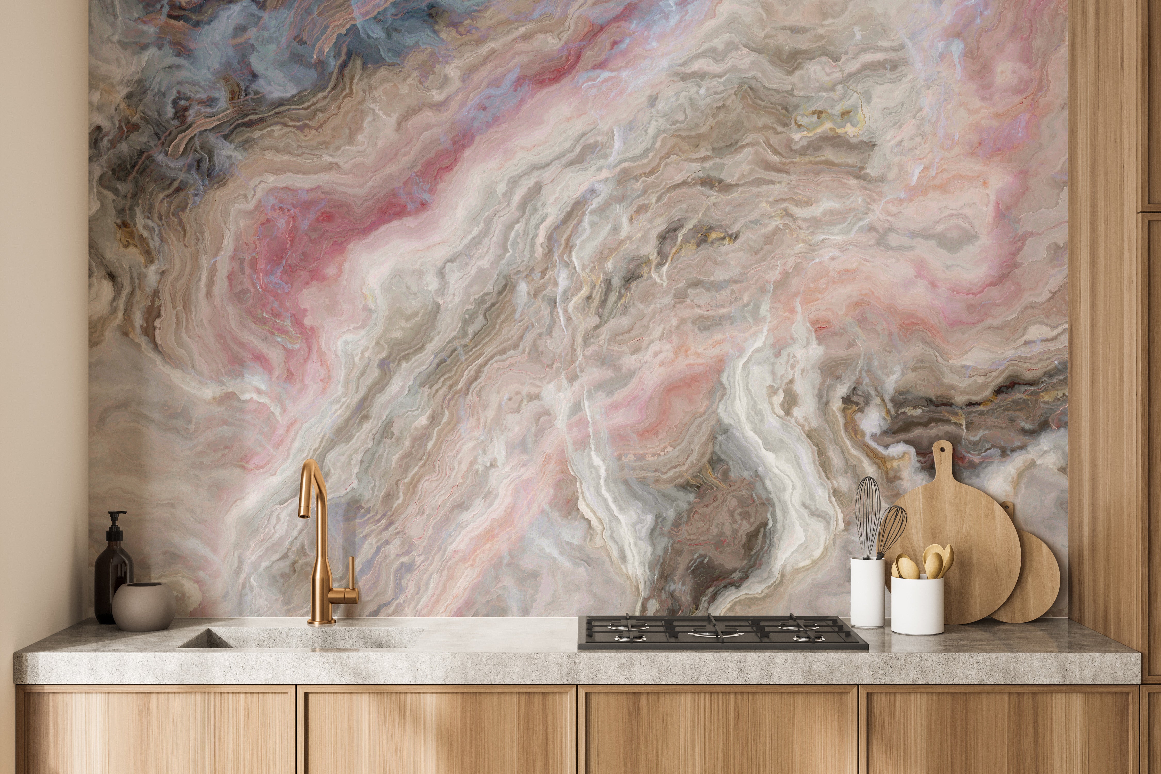 Beige Marble Peel and Stick Wall Mural for Interiors