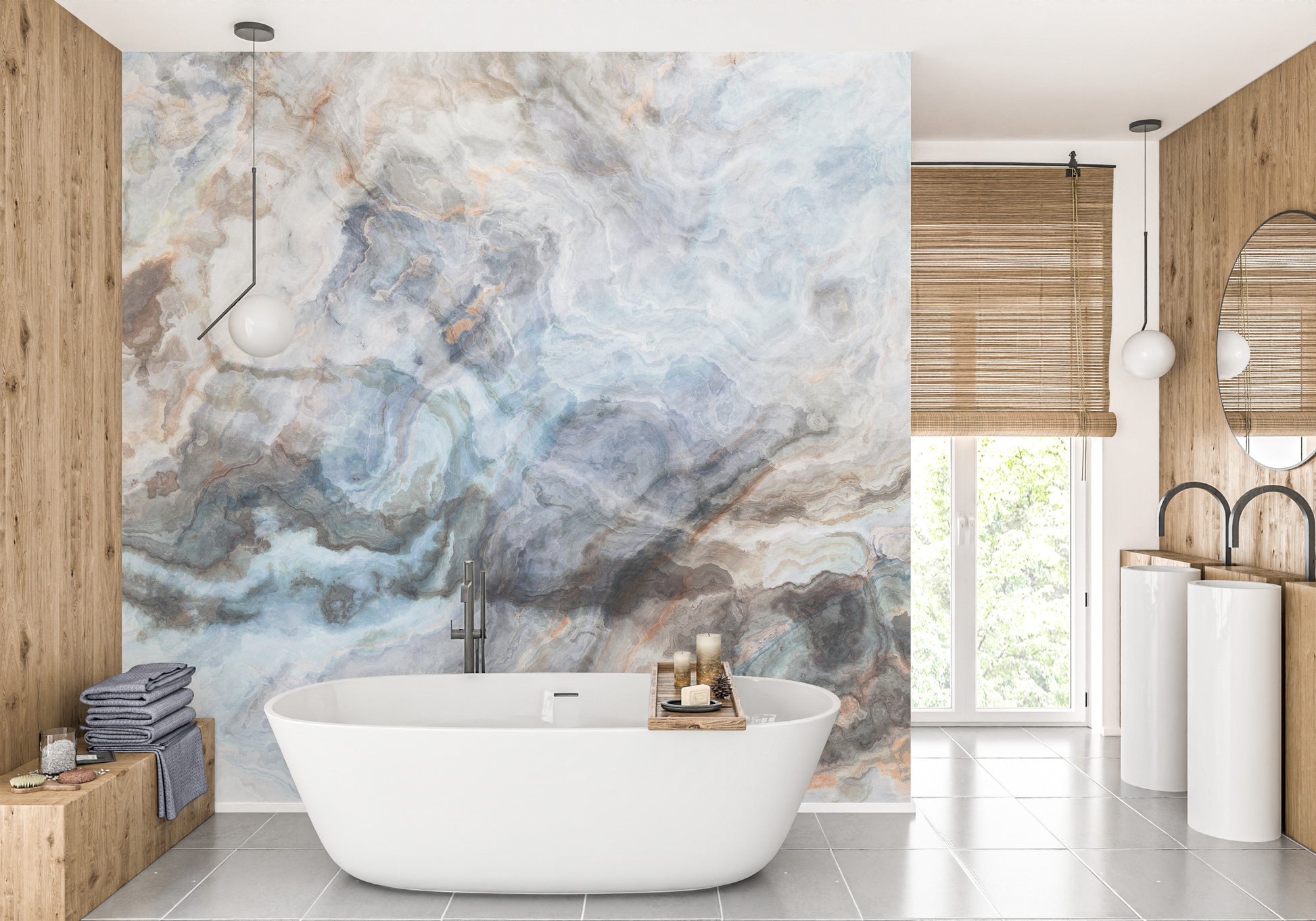 Easy-to-Install Blue Onyx Textured Marble Wallpaper Mural