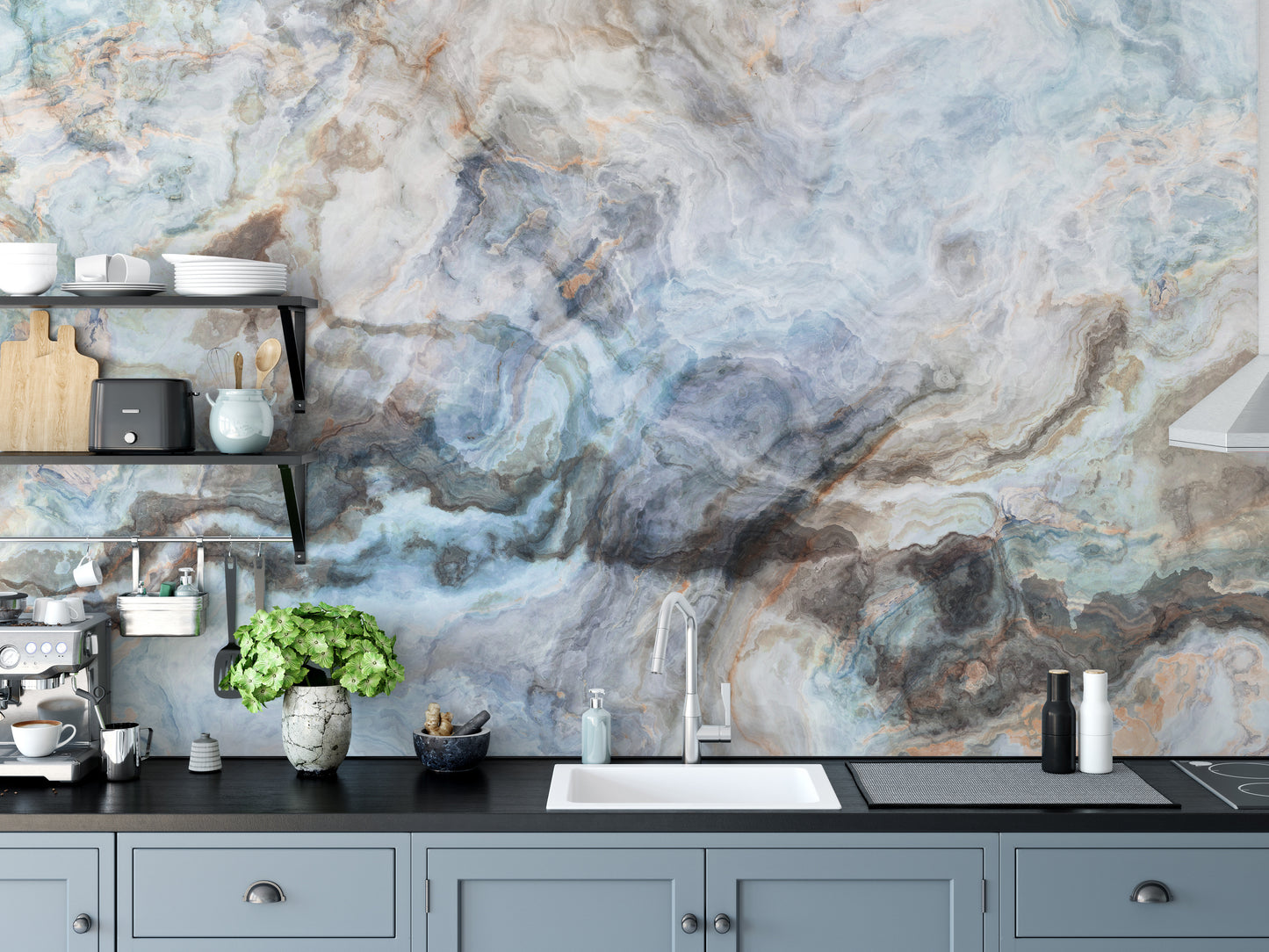 Textured Blue Onyx Peel and Stick Marble Wallpaper for Interiors