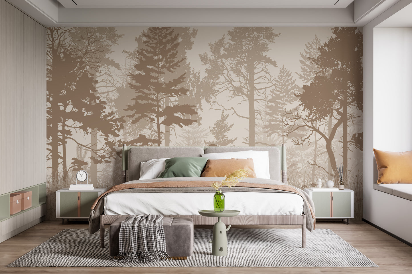 Heron Bird in Sepia Forest Wallpaper Mural for Living Rooms