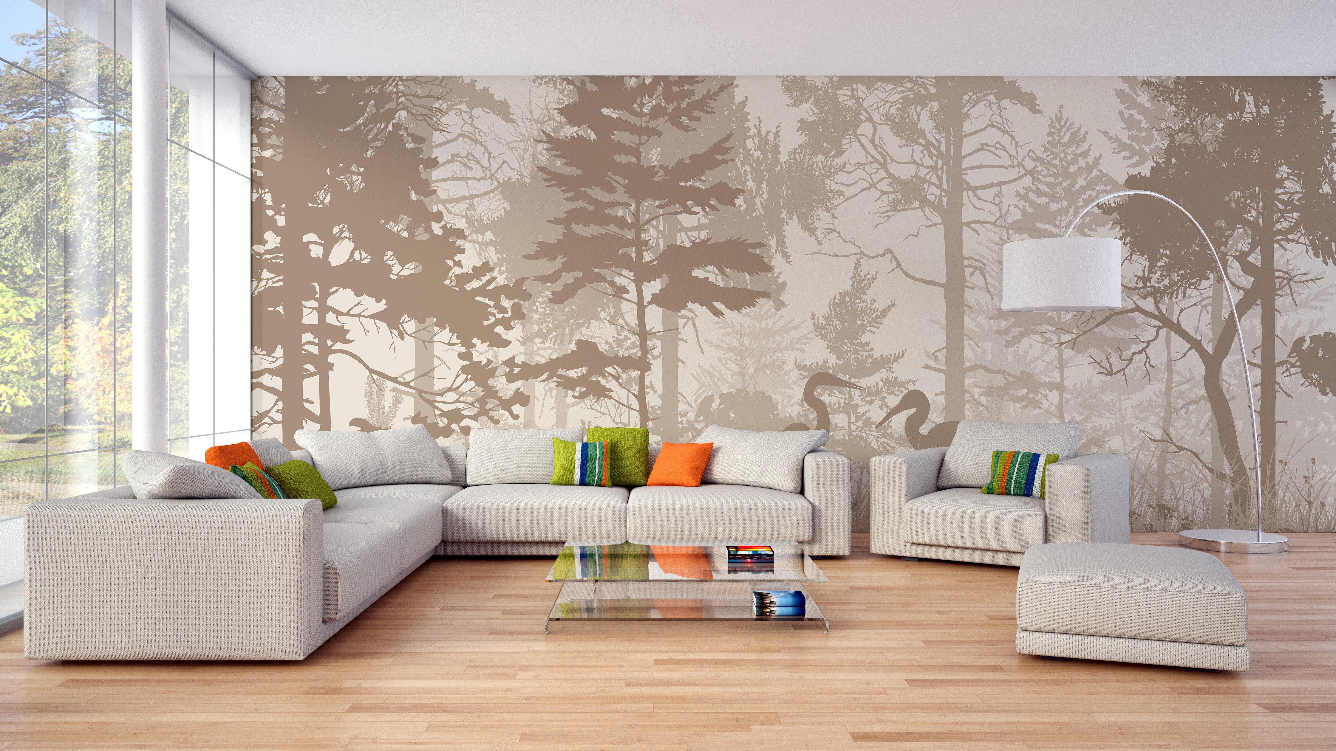 Sepia Forest Heron Bird Wallpaper Mural for Elegant Rooms