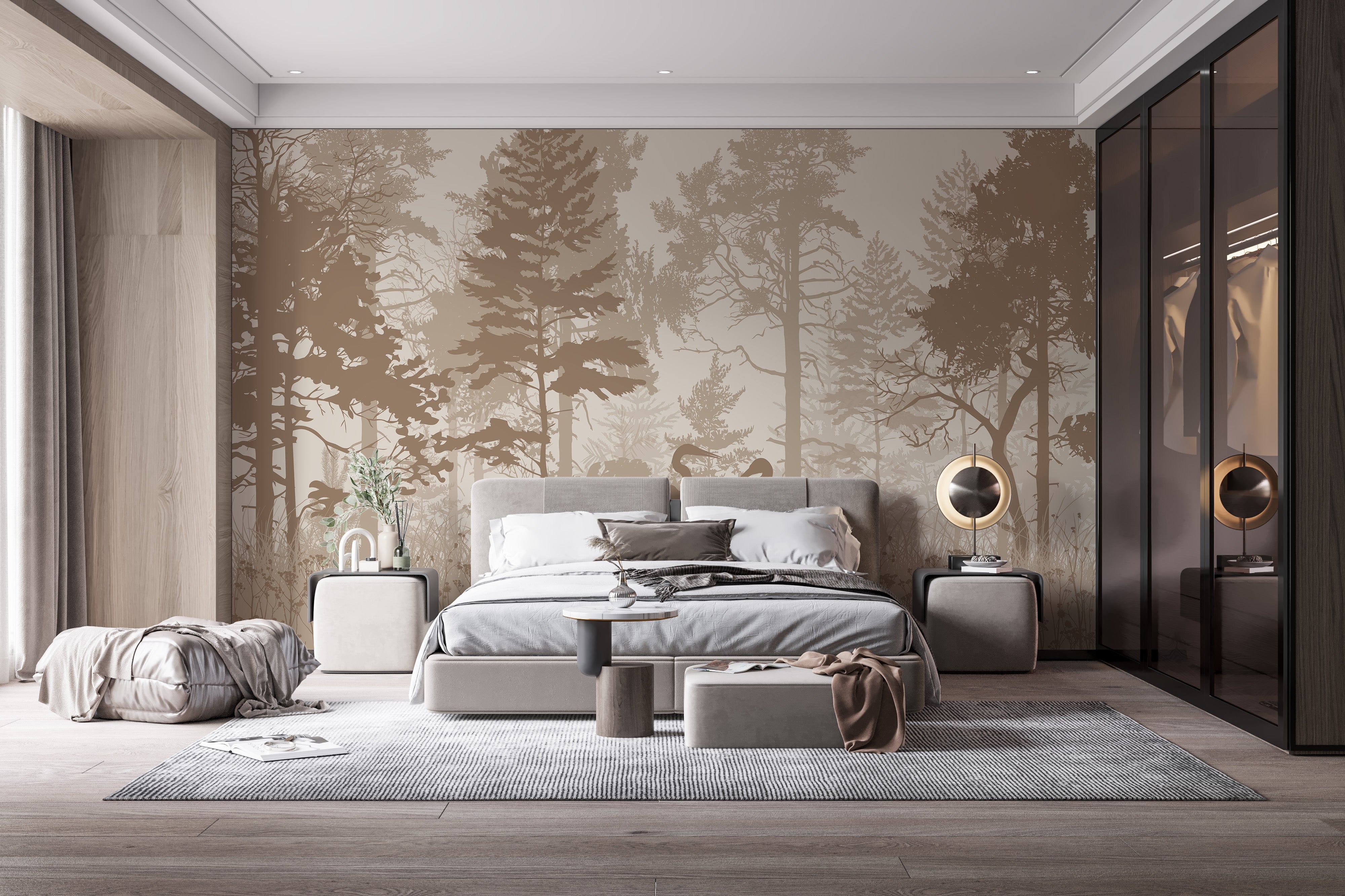 Sepia Forest Heron Bird Wallpaper Murals