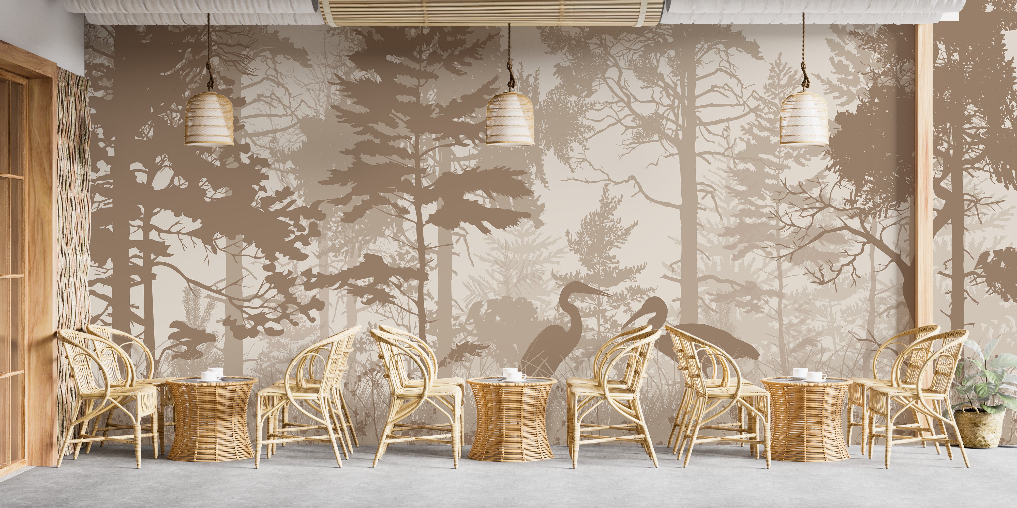 Elegant Heron Bird in Sepia Forest Wallpaper Mural