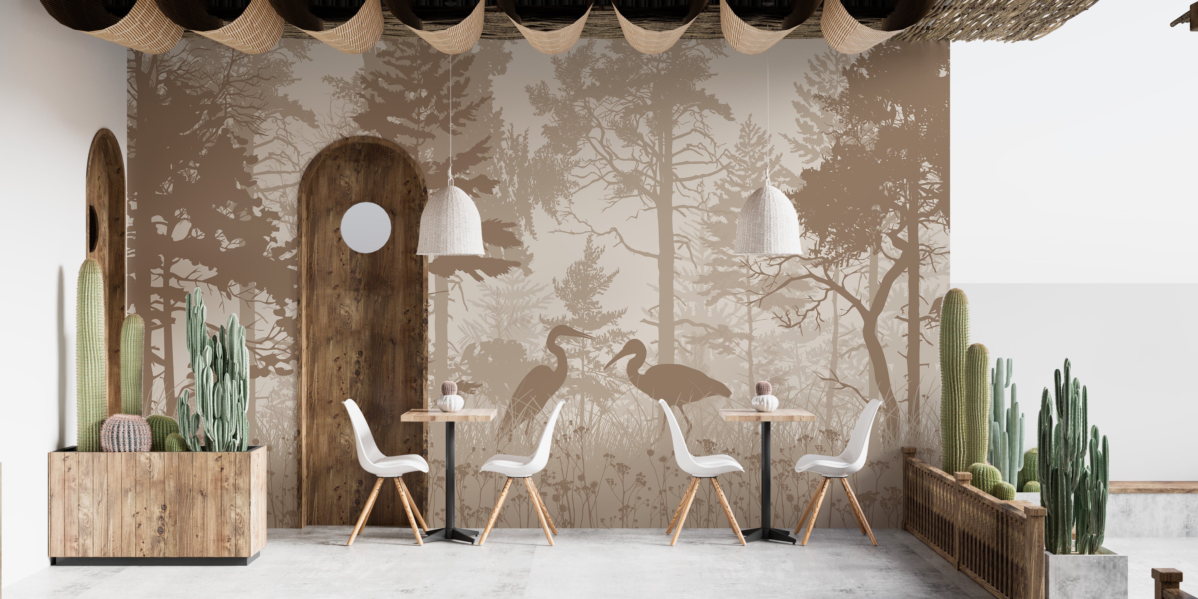 Sepia Forest Heron Wallpaper Mural for Nature-Inspired Spaces