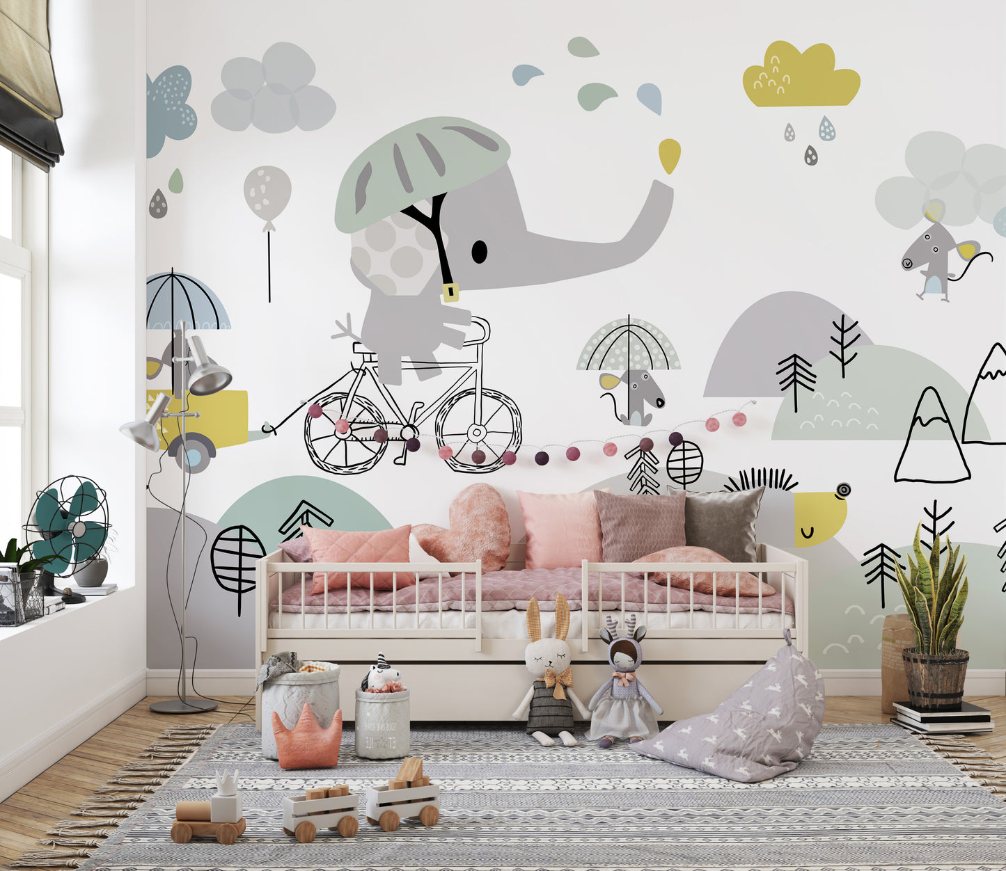 Cute Elephant On Bicycle kids Wallpaper