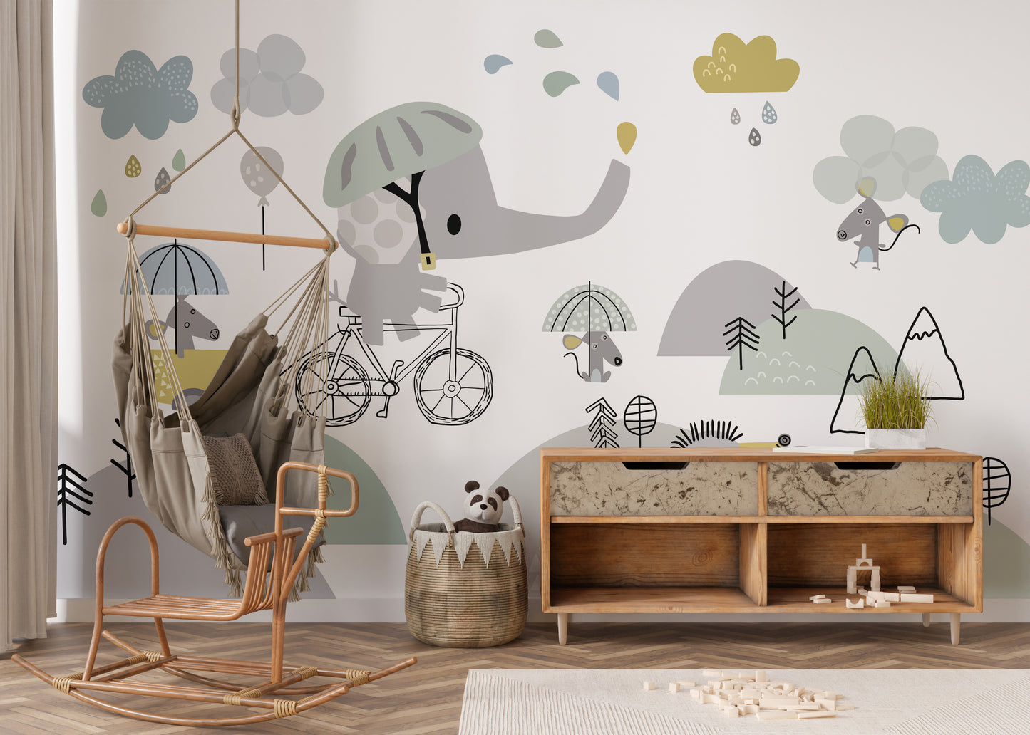 Fun and Cute Elephant on Bicycle Wallpaper for Kids