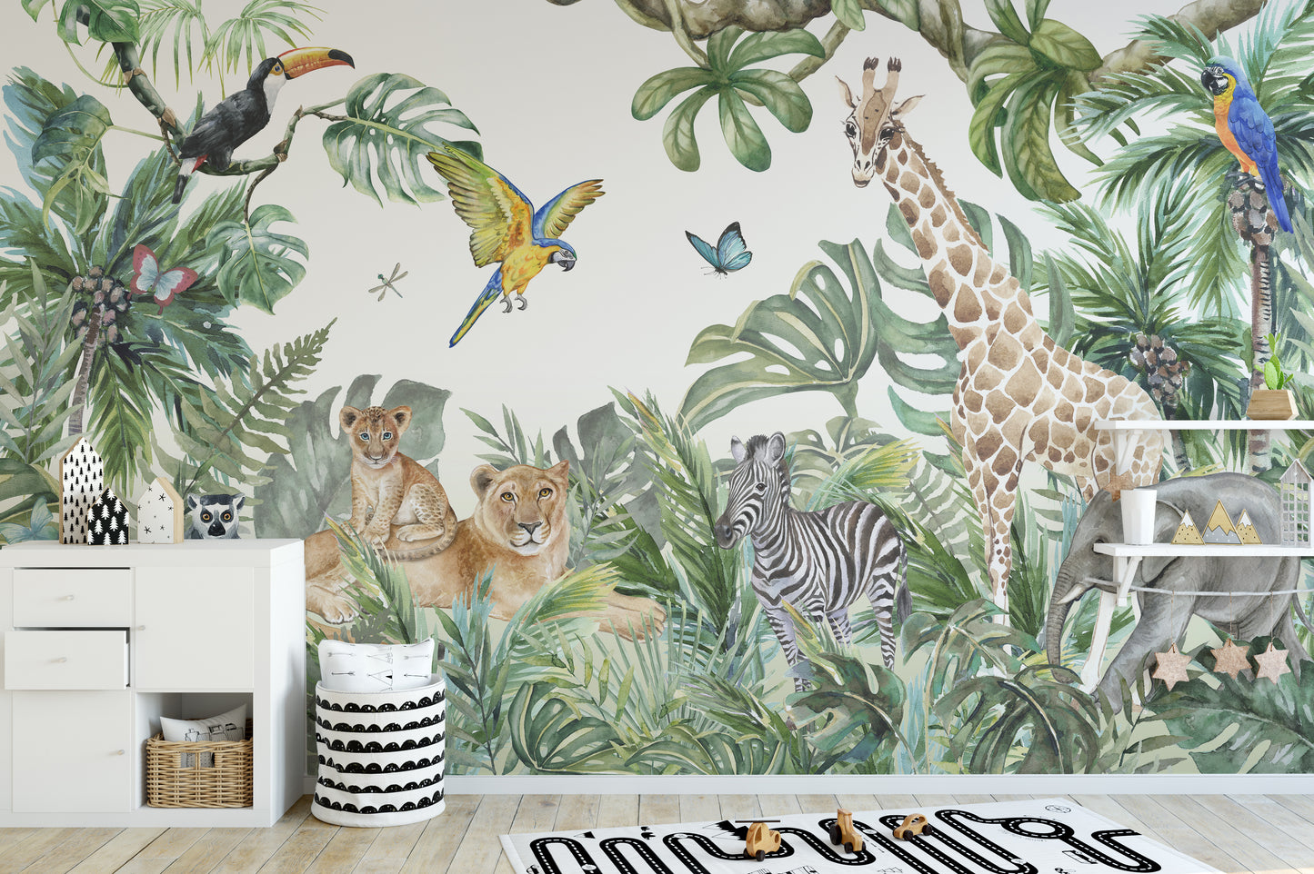 Jungle Safari Animals Watercolor Wallpaper for Bedrooms