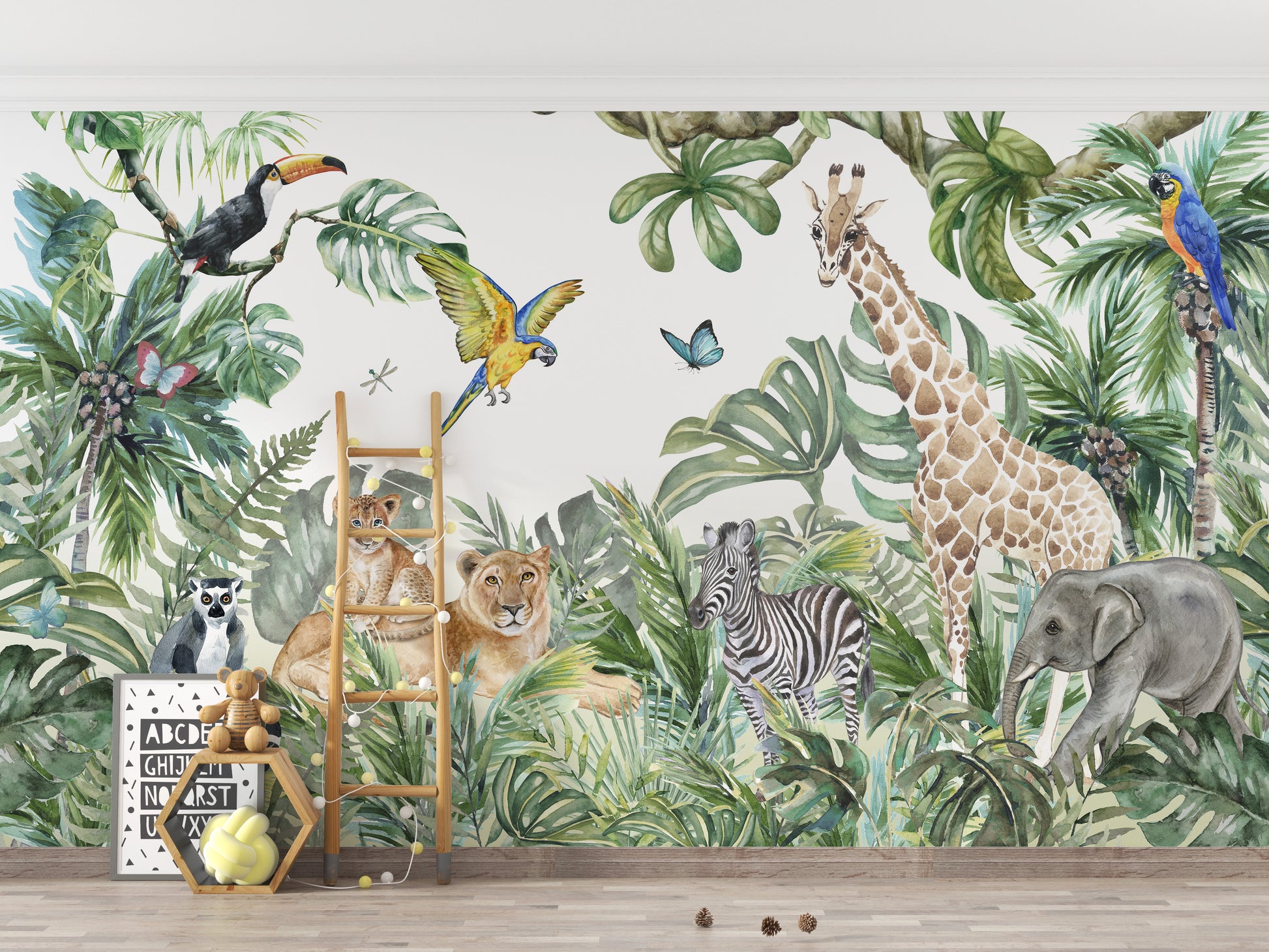 Safari Watercolor Animals Wallpaper for Fun Jungle Rooms