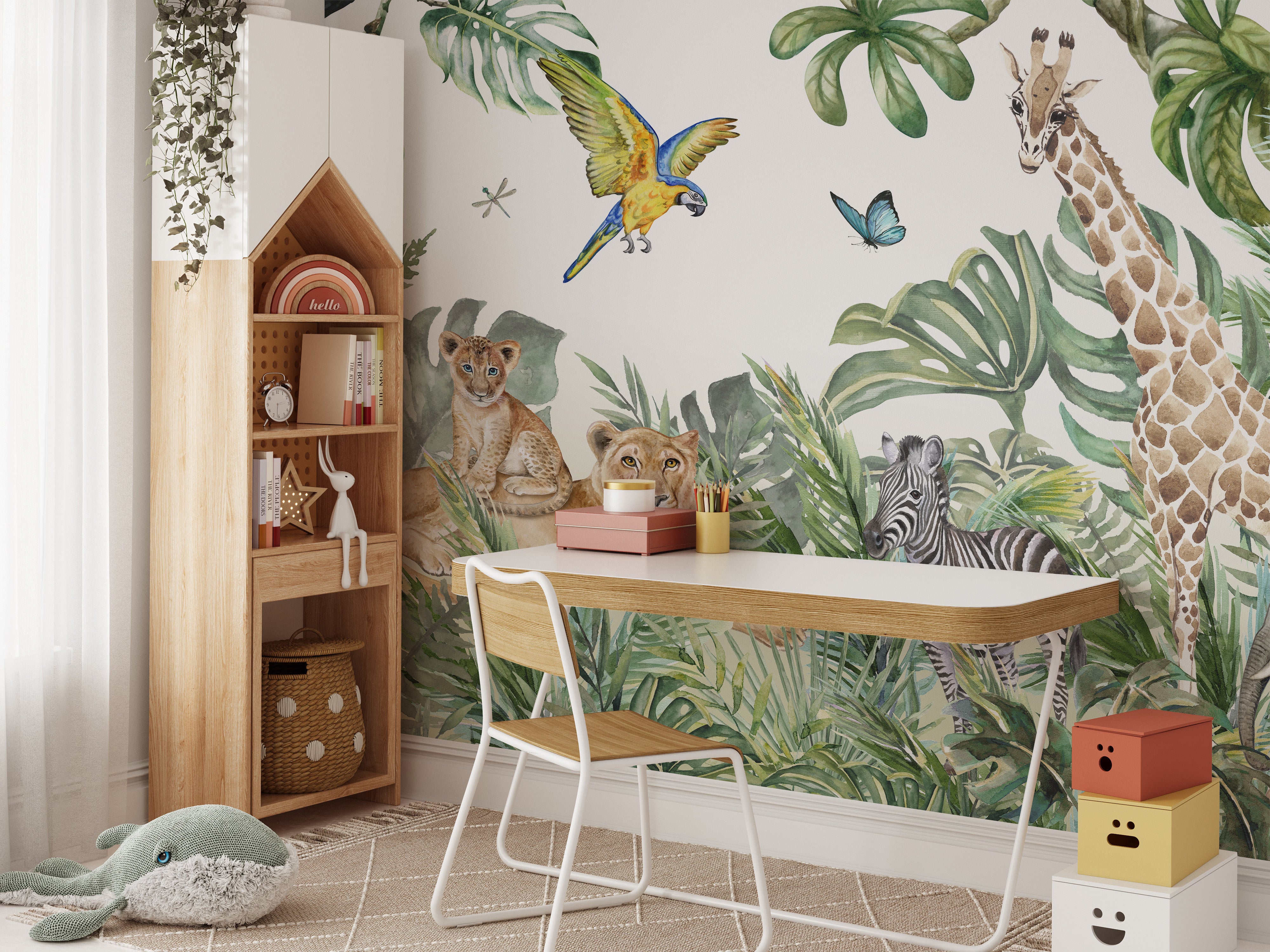 Jungle Safari Watercolor Animal Wall Mural for Rooms