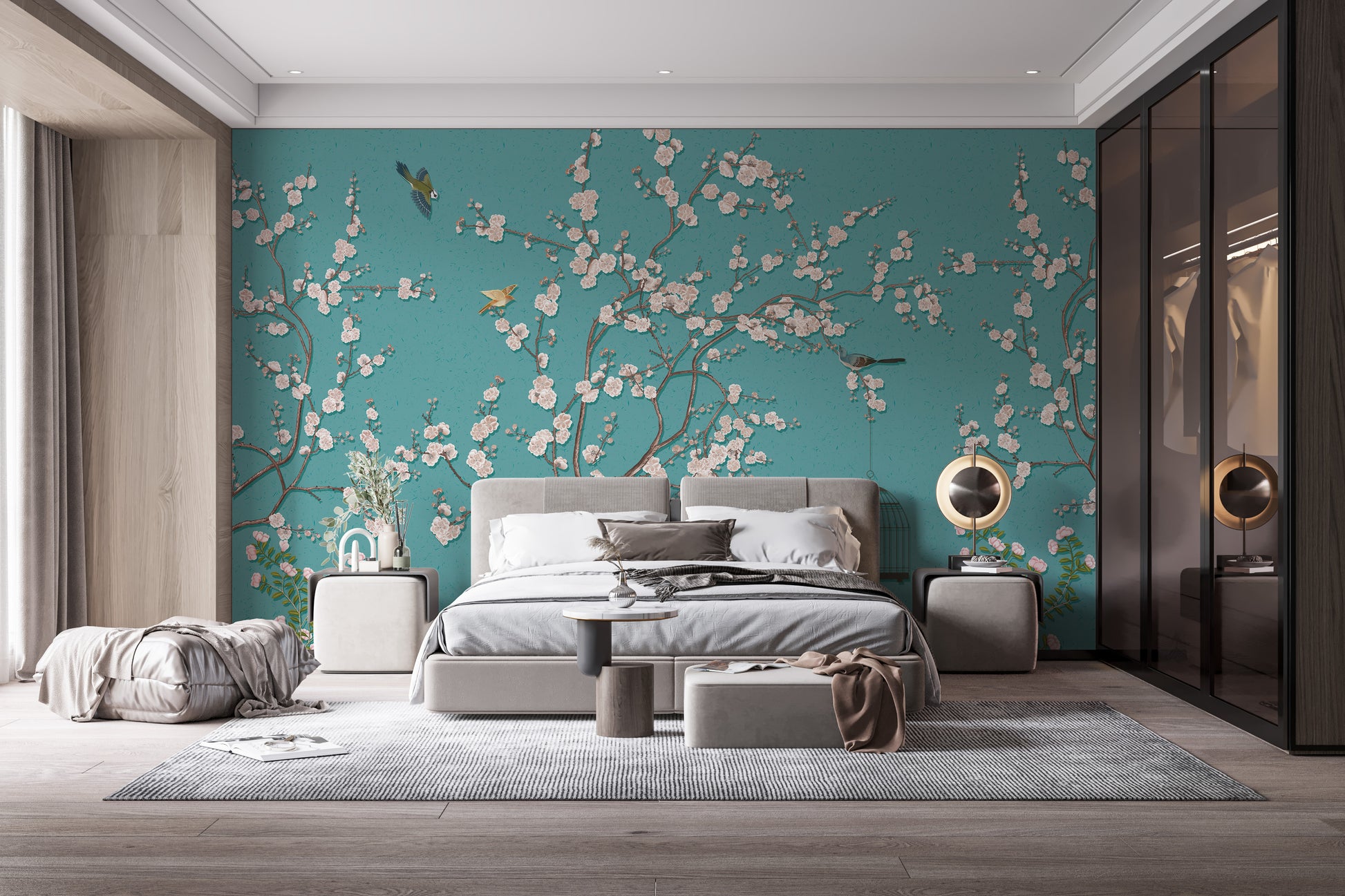 Blue and Pink Floral Wallpaper Mural for Stylish Walls