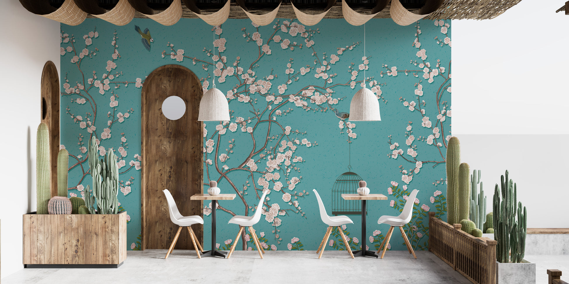 Soft Blue and Pink Flower Wallpaper Mural for Rooms