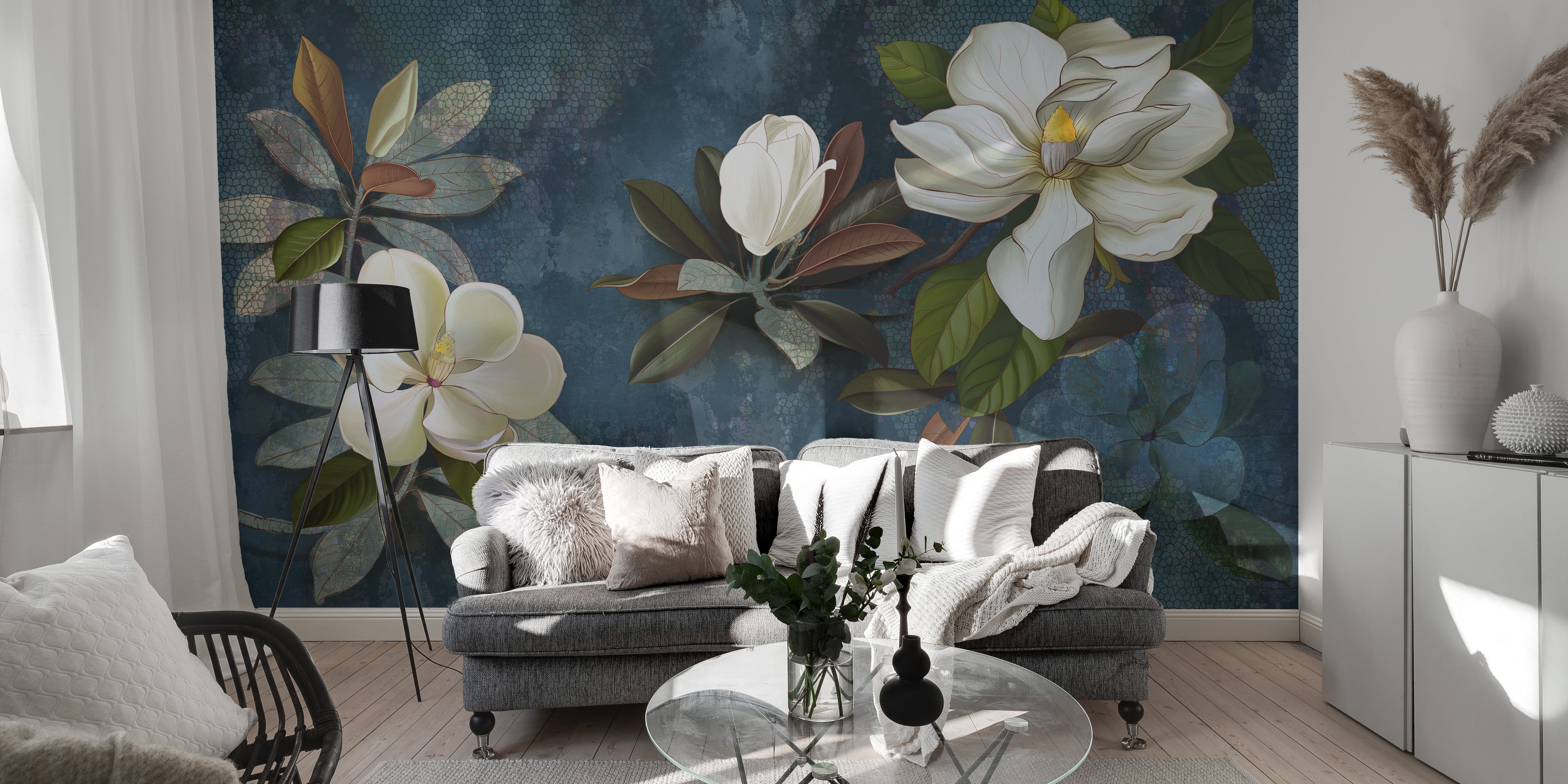 Beautiful jasmine flower blue wallpaper mural