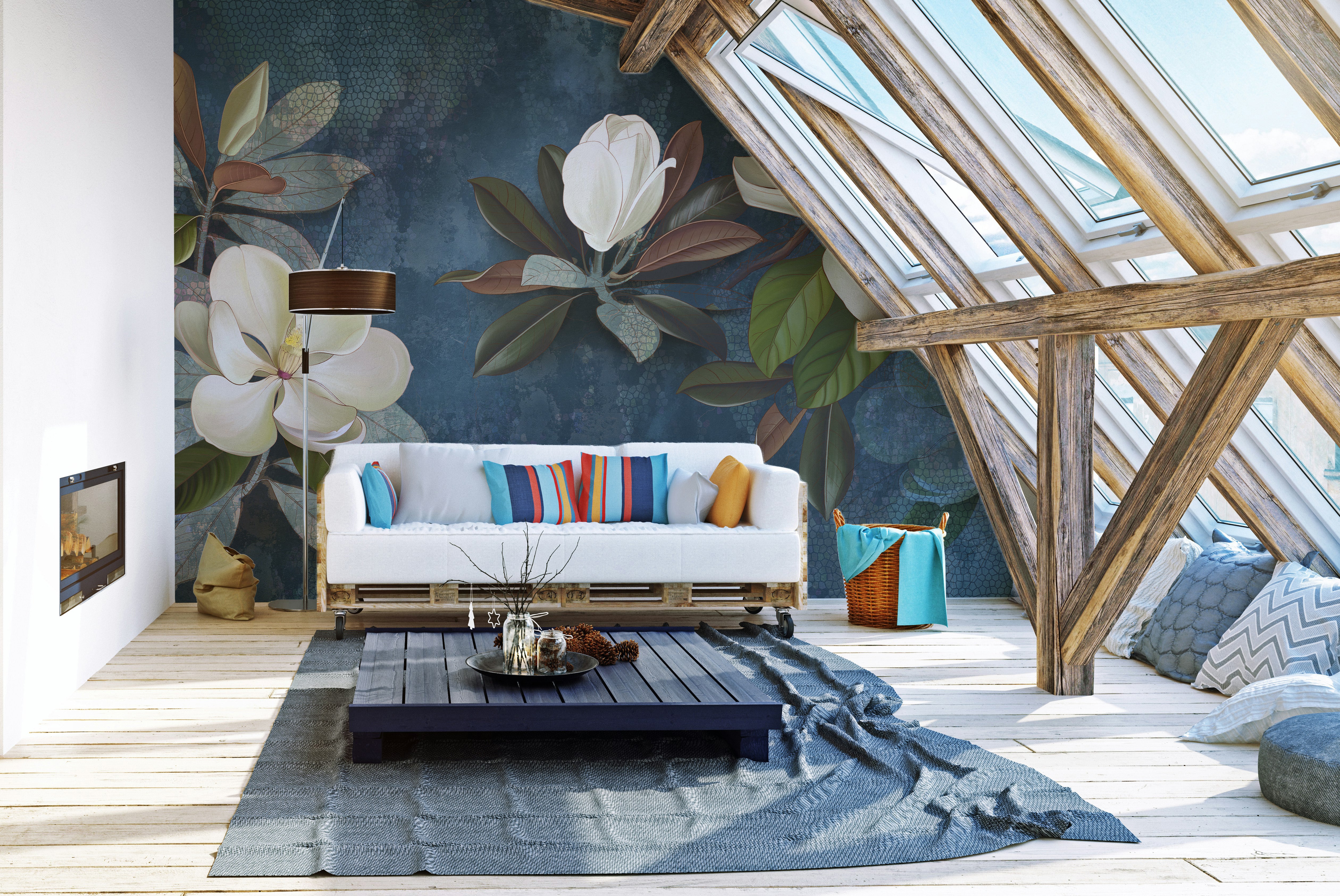 Textured blue jasmine flower mural for walls