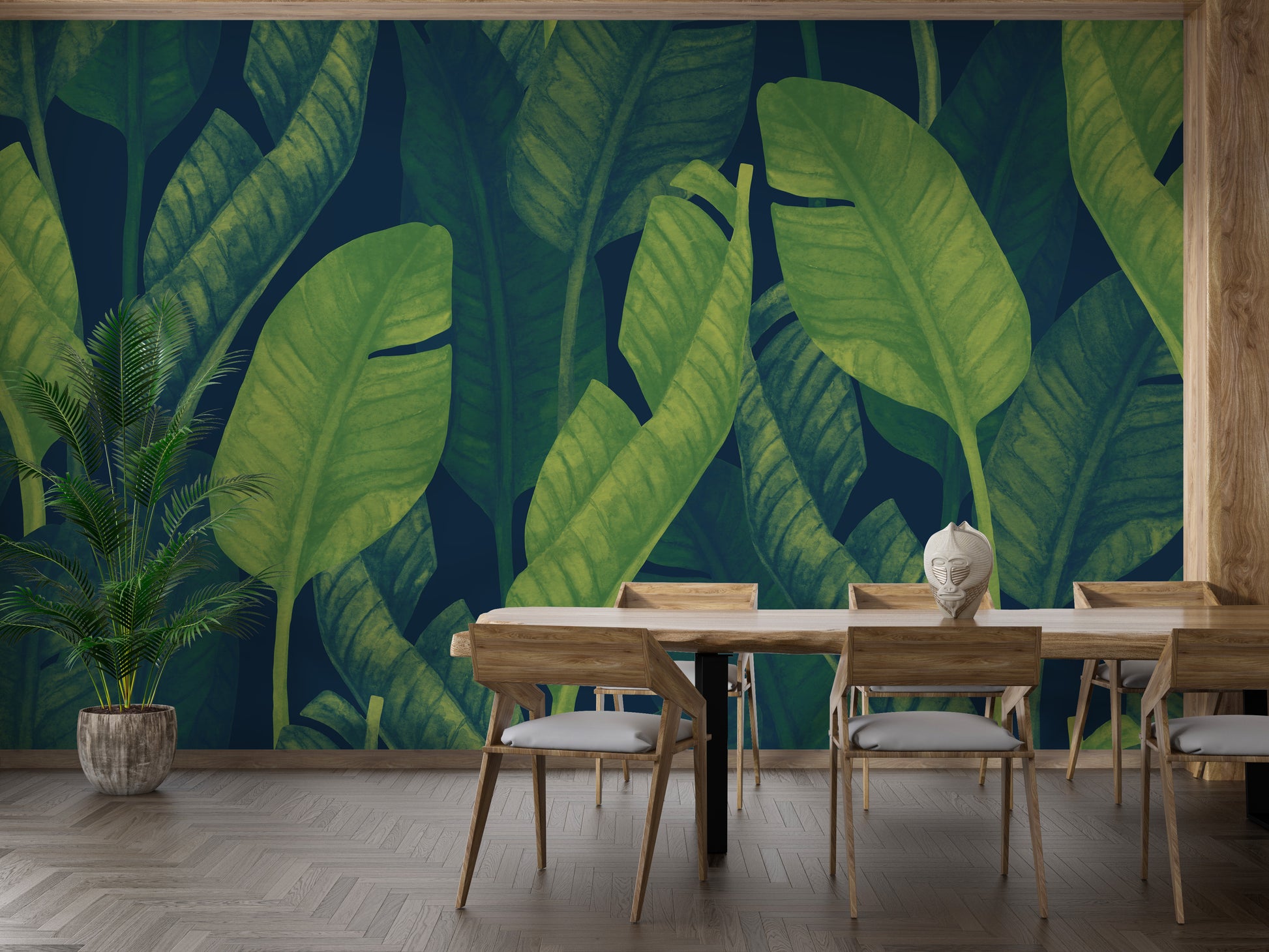 Fresh botanical wallpaper with green banana leaf design