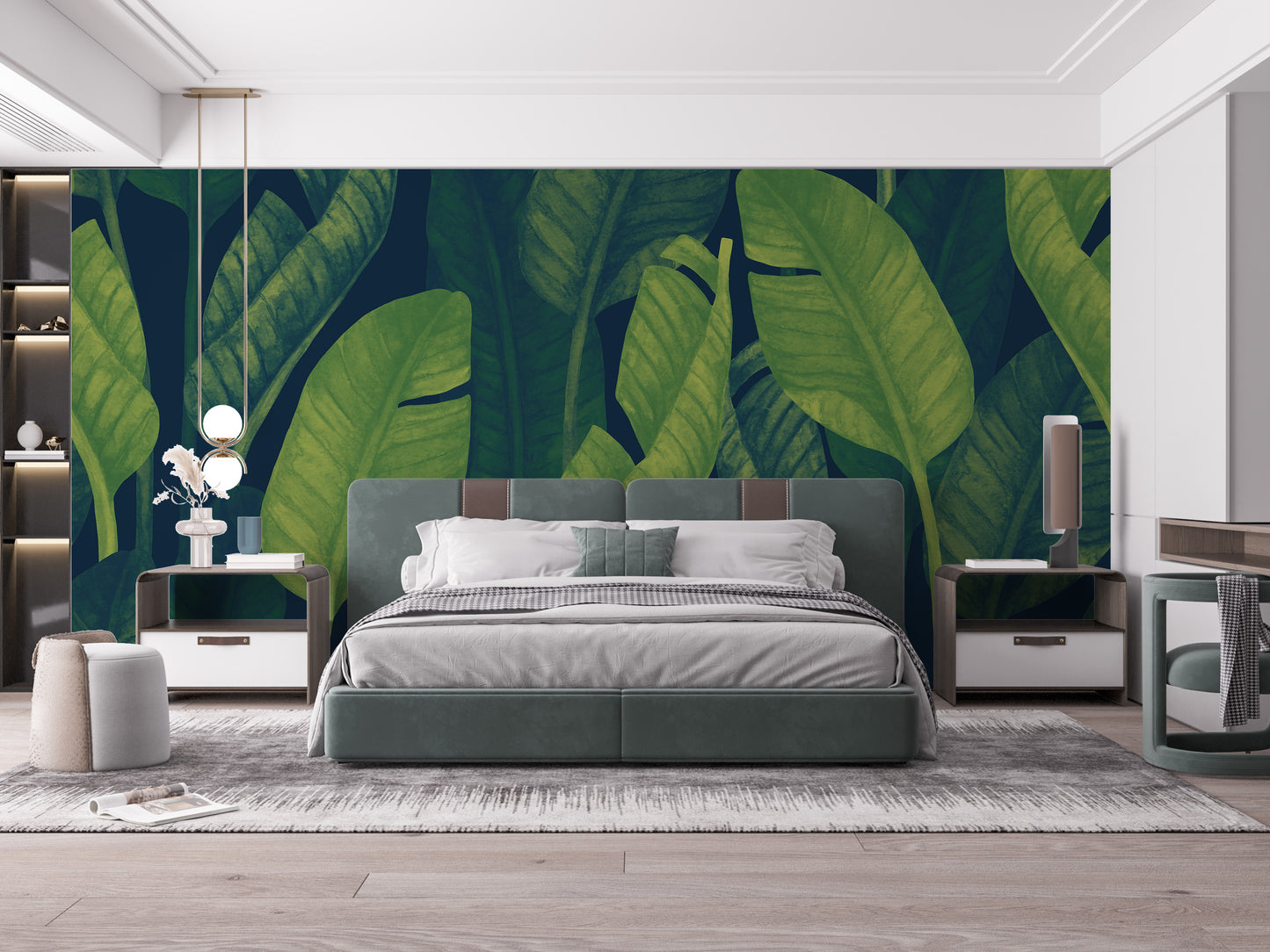 Natural green banana leaves wallpaper for stylish walls