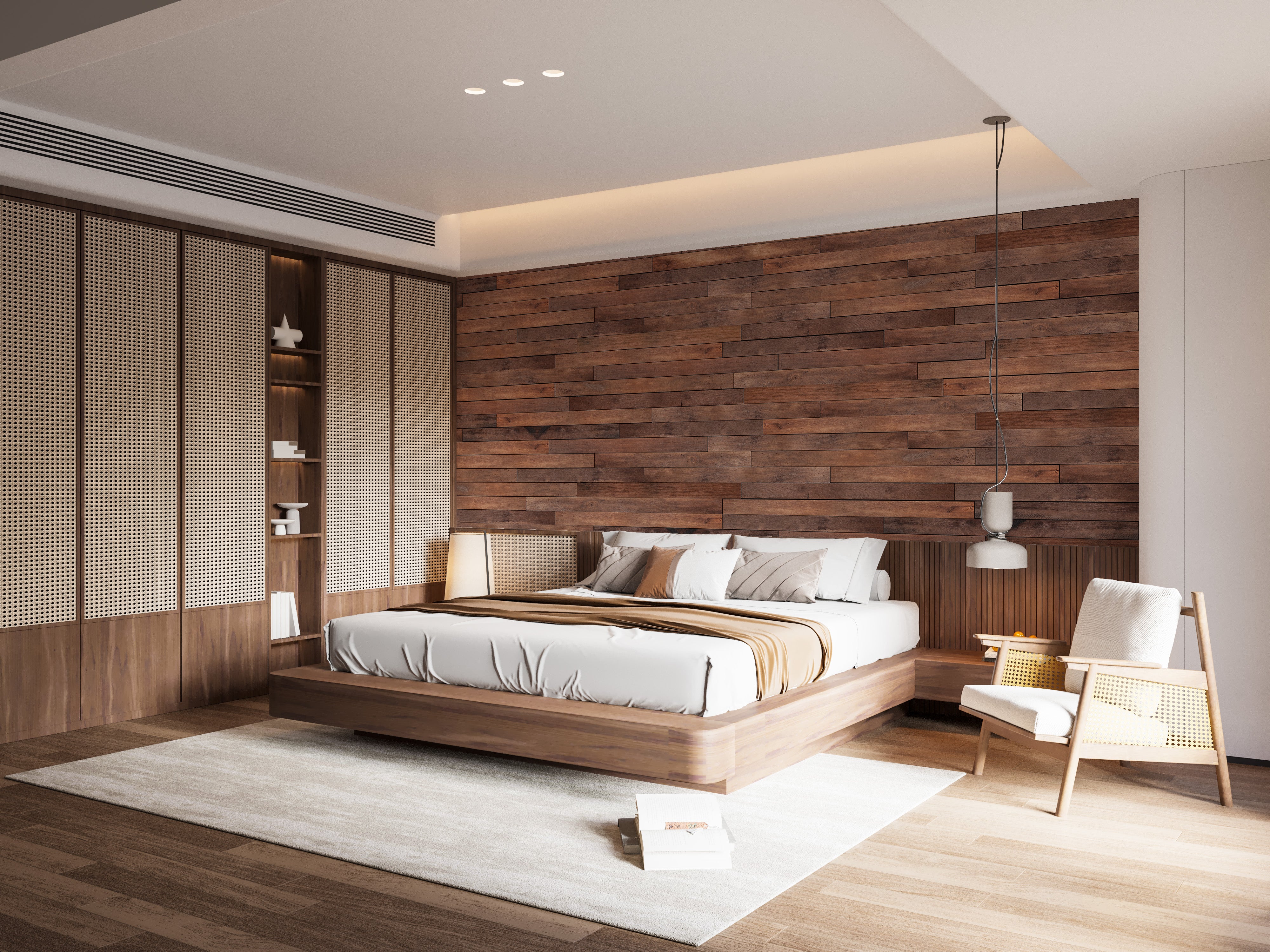 Elegant brown wooden wall mural with striped pattern