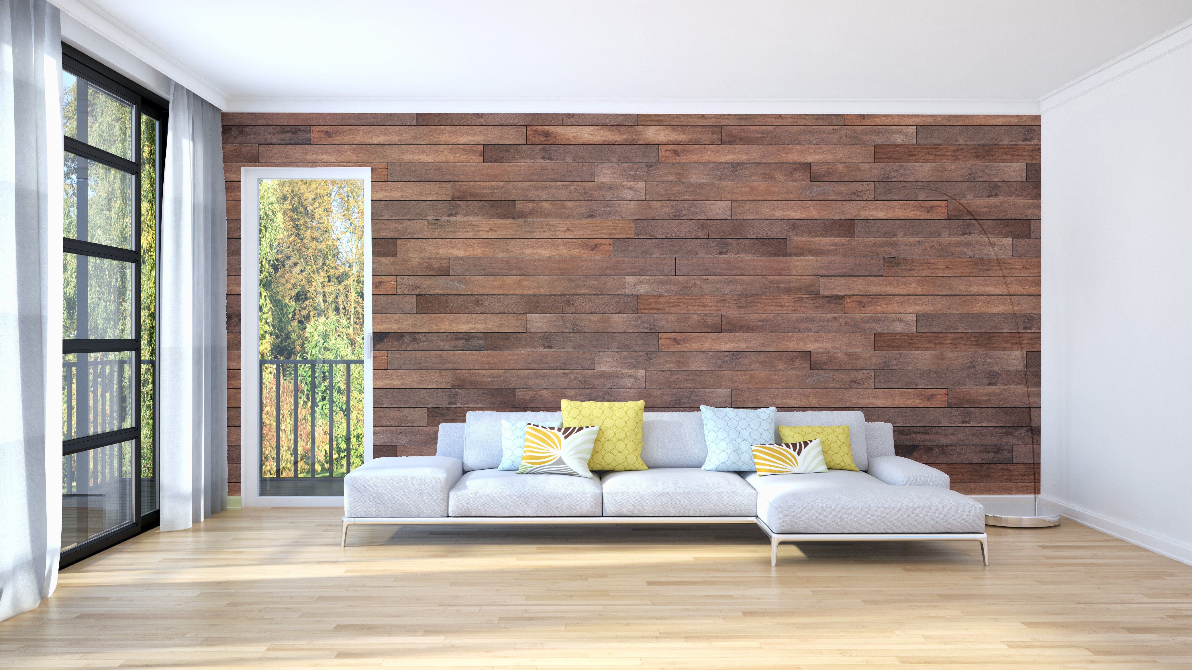 Rustic brown wooden striped wall mural for interiors