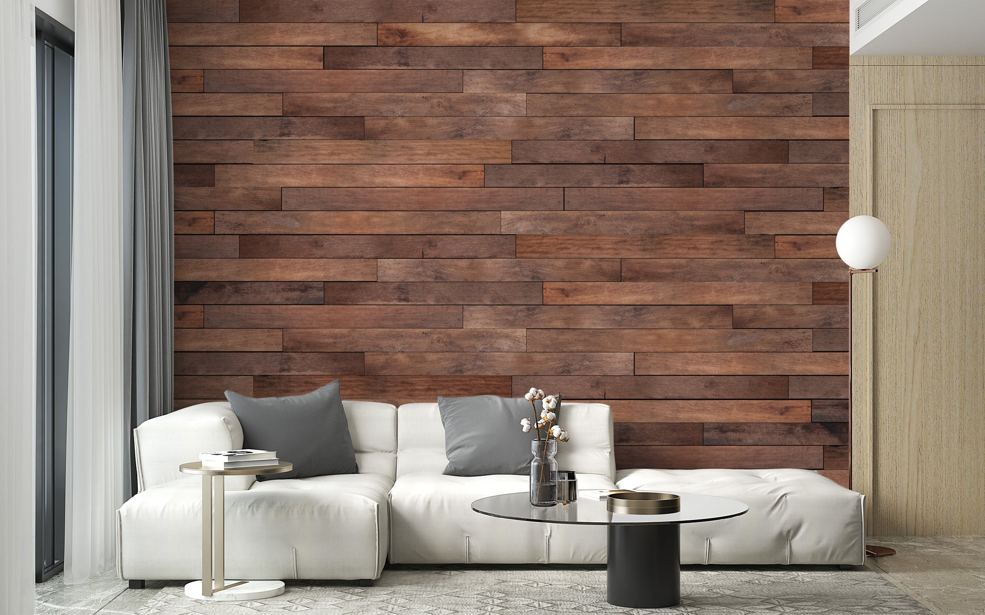 Stylish wood stripe wallpaper mural with natural tones